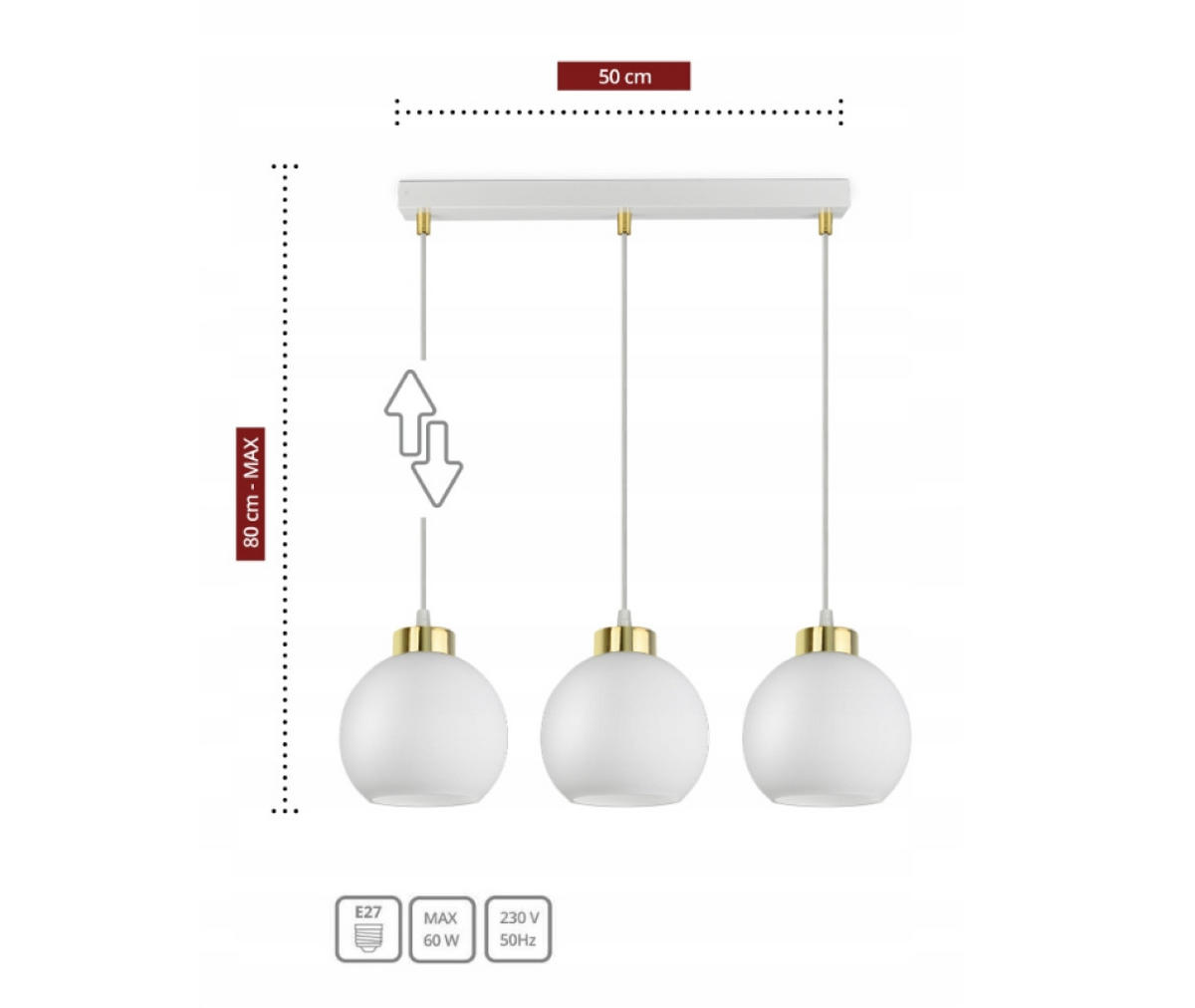 PENDELLEUCHTE GOLDGLAS - Goldfarben/Weiß, Glas/Metall (14/60/80cm) - kiki design