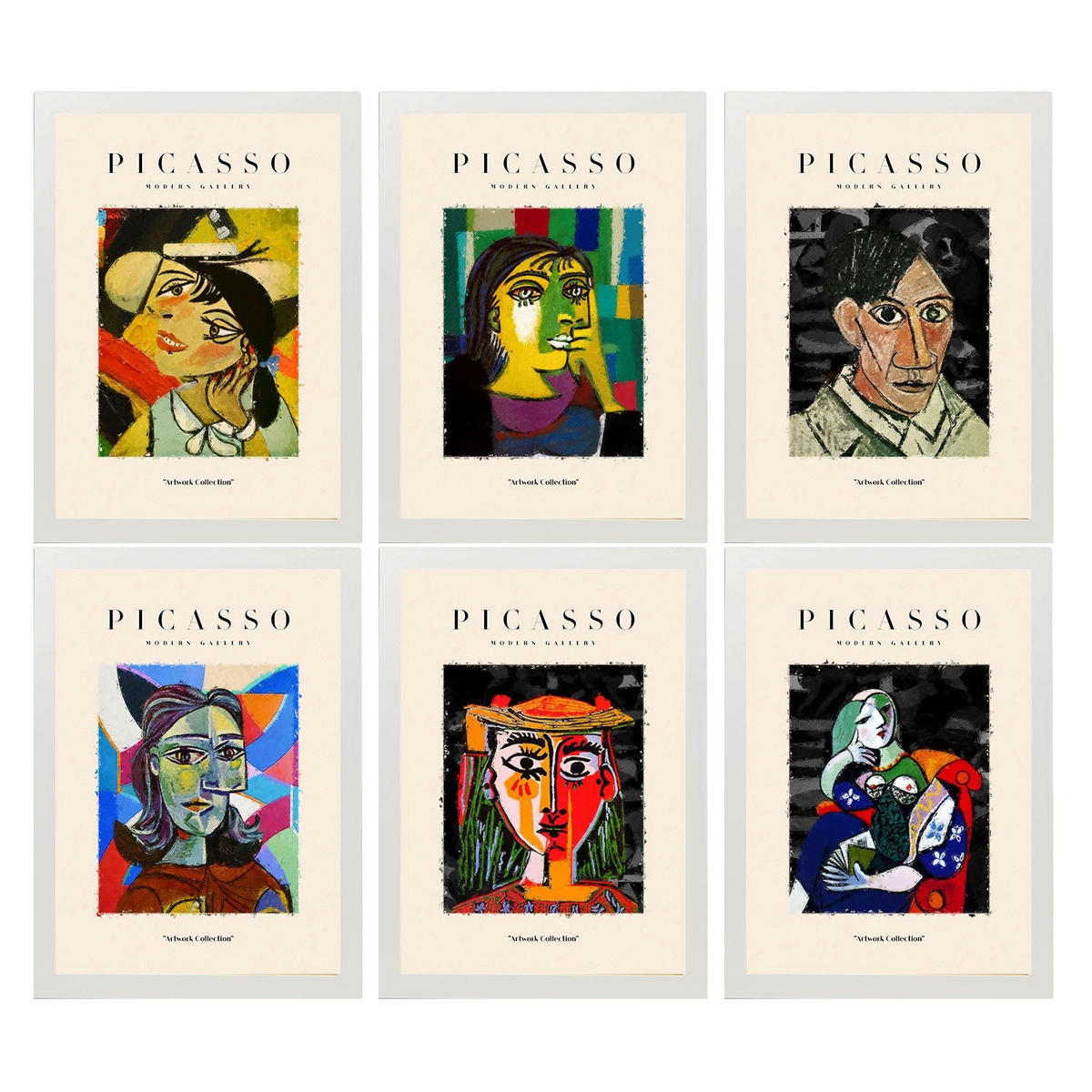 POSTER Set Mit 6 Illustrationen Von Pablo Picasso Dunkel A3 Weißer Rahmen - Weiß, Papier (29/3cm) - Nacnic