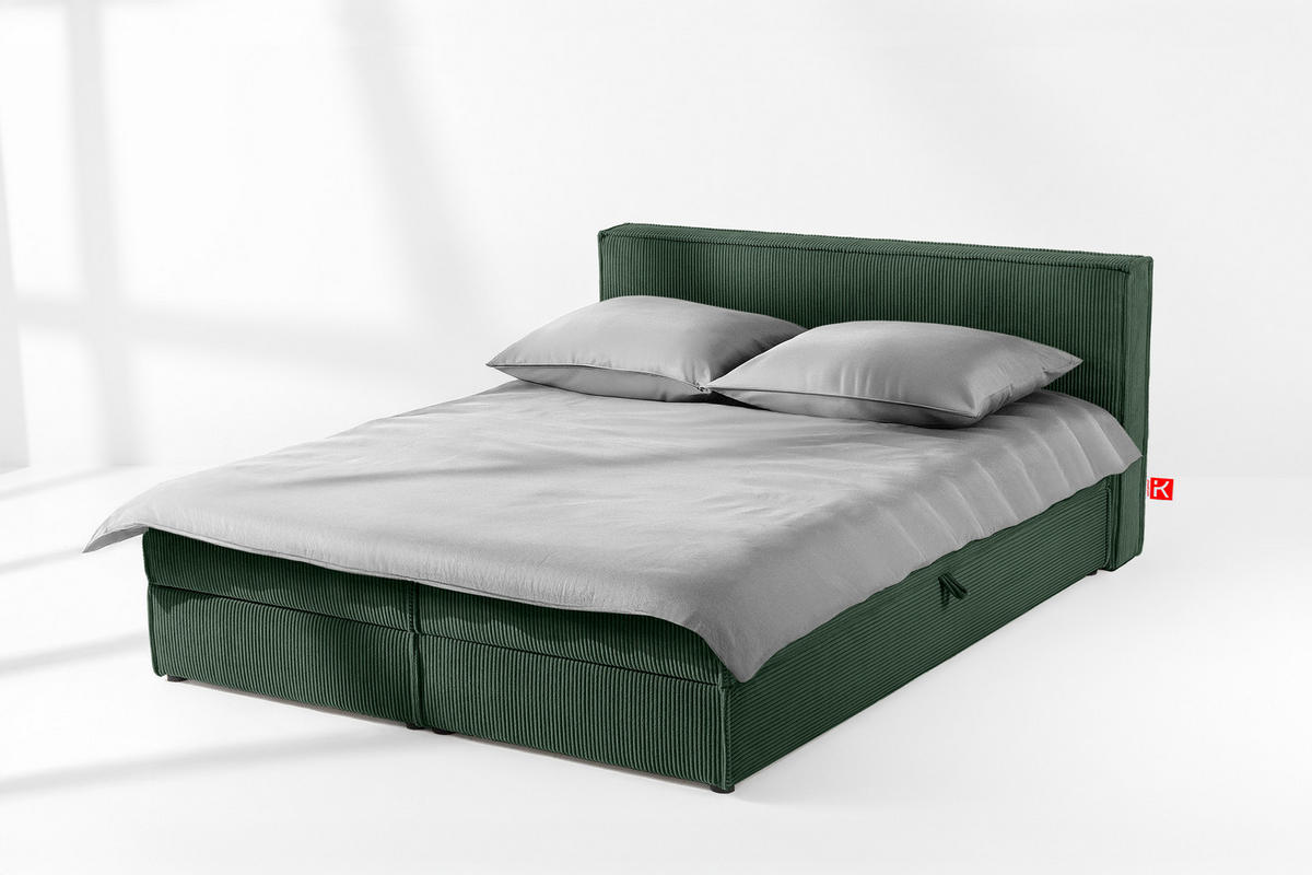 BOXSPRINGBETT ROTI mit Stauraum, dunkelgrün - Dunkelgrün/Schwarz, Holz/Holzwerkstoff (180/200cm) - KONSIMO®