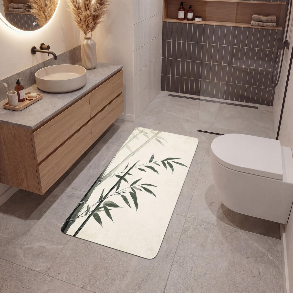 KOUPELNOVÁ PŘEDLOŽKA Japandi - Bambus - béžová 60x120 cm - ecru, textil/plast (60/120cm) - OnlyWow