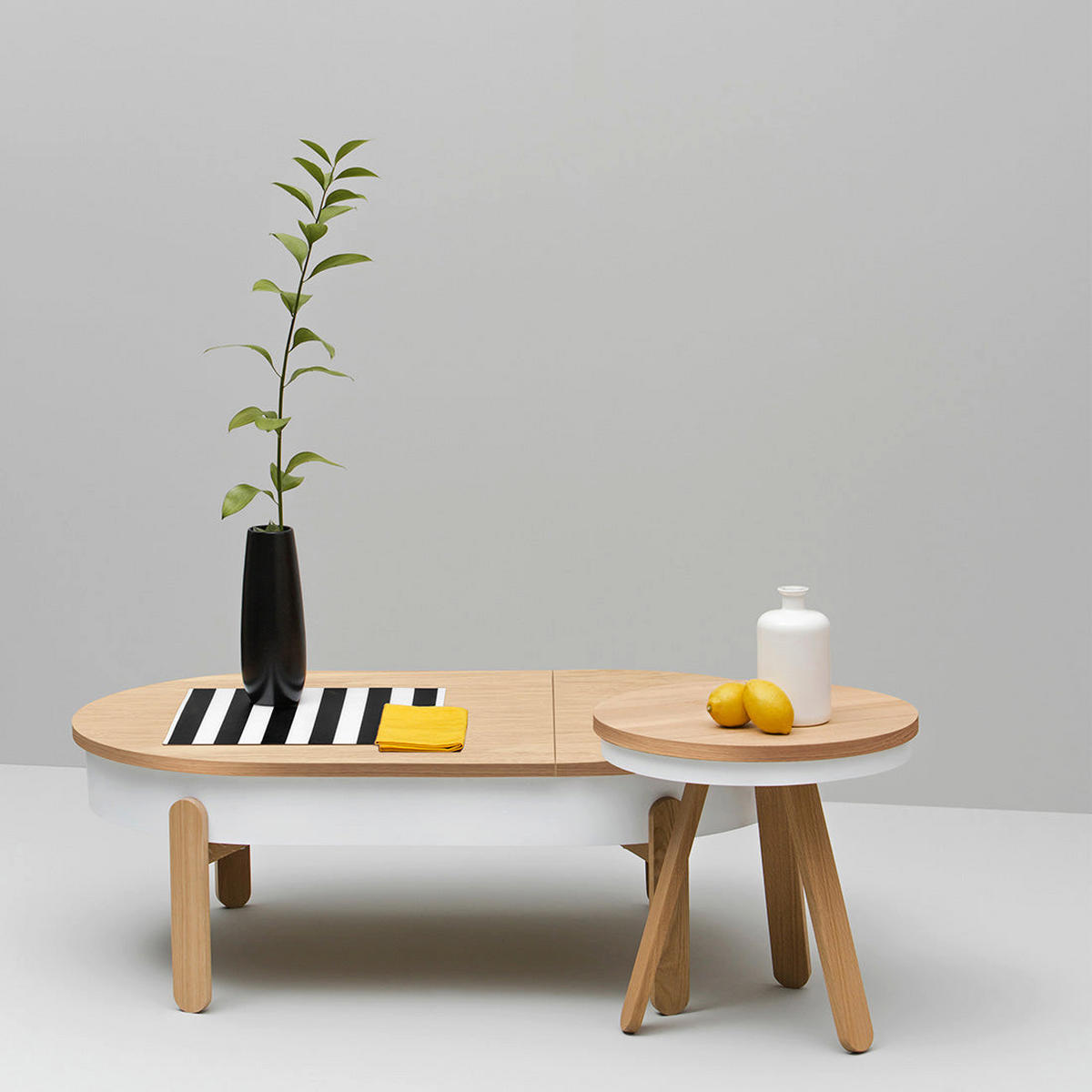 BEISTELLTISCH Batea S mit Tablett - Eichefarben/Weiß, Holz (42/42/42cm) - Woodendot