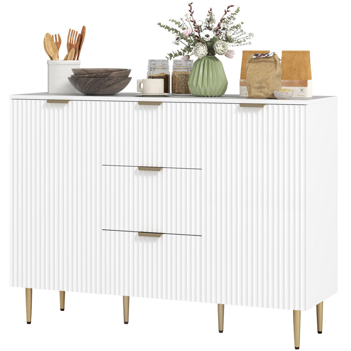 SIDEBOARD Weiß, 3 Schubladen, 2 Türen, 120/40/89,5 cm - Weiß, Holz (120/89.5/40cm) - PANGIVO