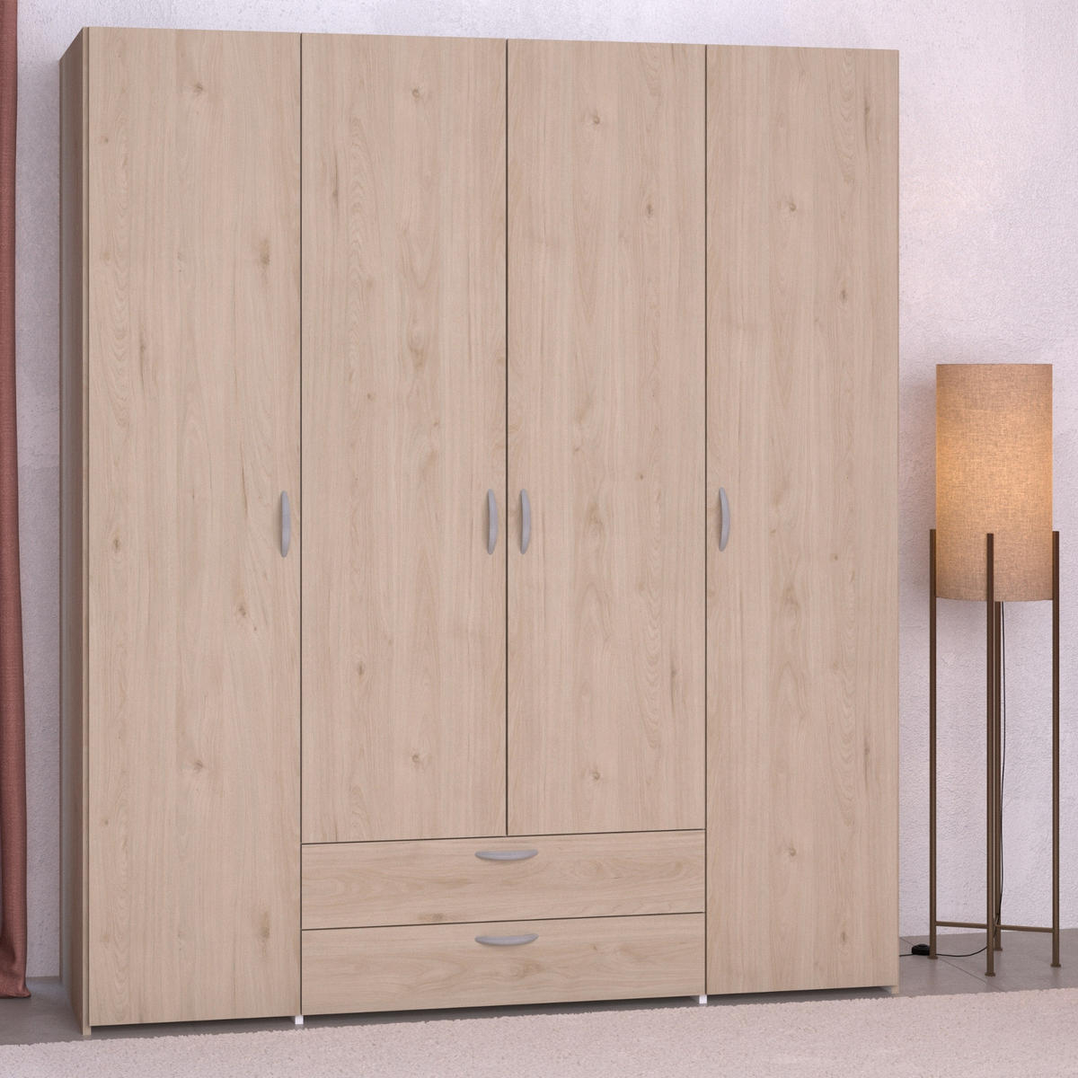 KLEIDERSCHRANK Eiche 160 cm 4-türig, Drehtürenschrank - Eichefarben/Silberfarben, Holzwerkstoff/Kunststoff (160/185/51cm) - Furn.Design