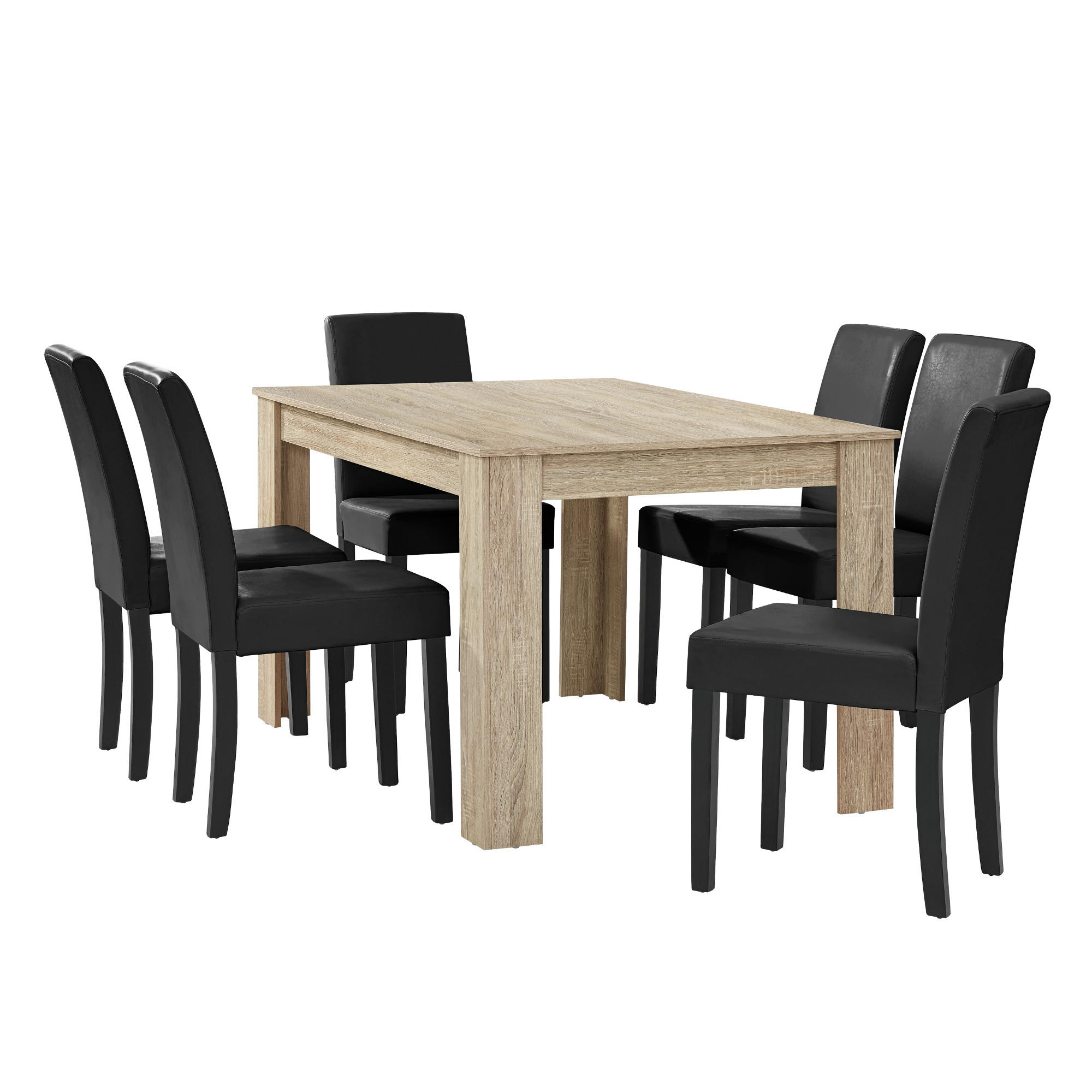 TISCHGRUPPE Forssa - Schwarz/Naturfarben, Holz/Holzwerkstoff (140/77/90cm) - [en.casa]