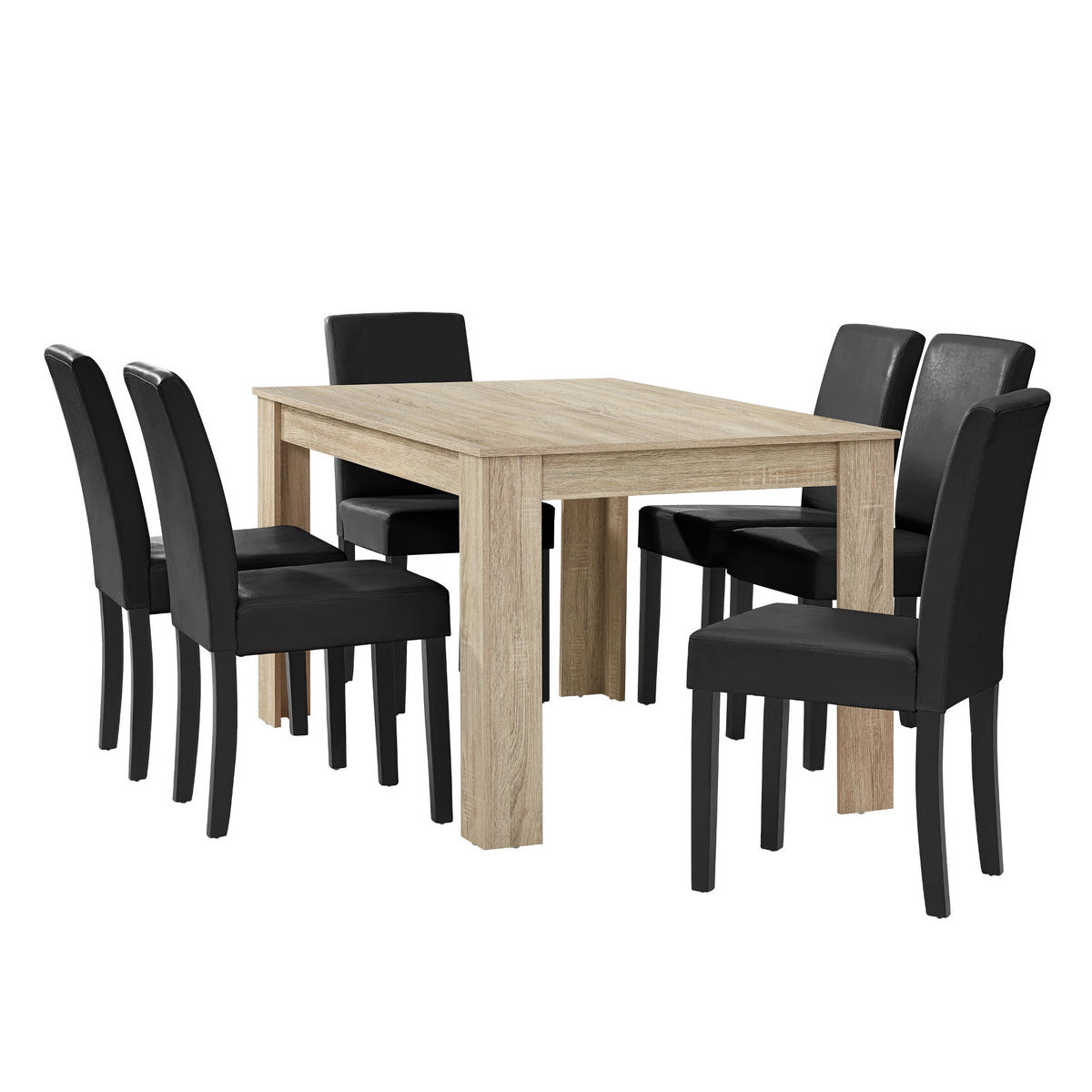 TISCHGRUPPE Forssa - Schwarz/Naturfarben, Holz/Holzwerkstoff (140/77/90cm) - [en.casa]