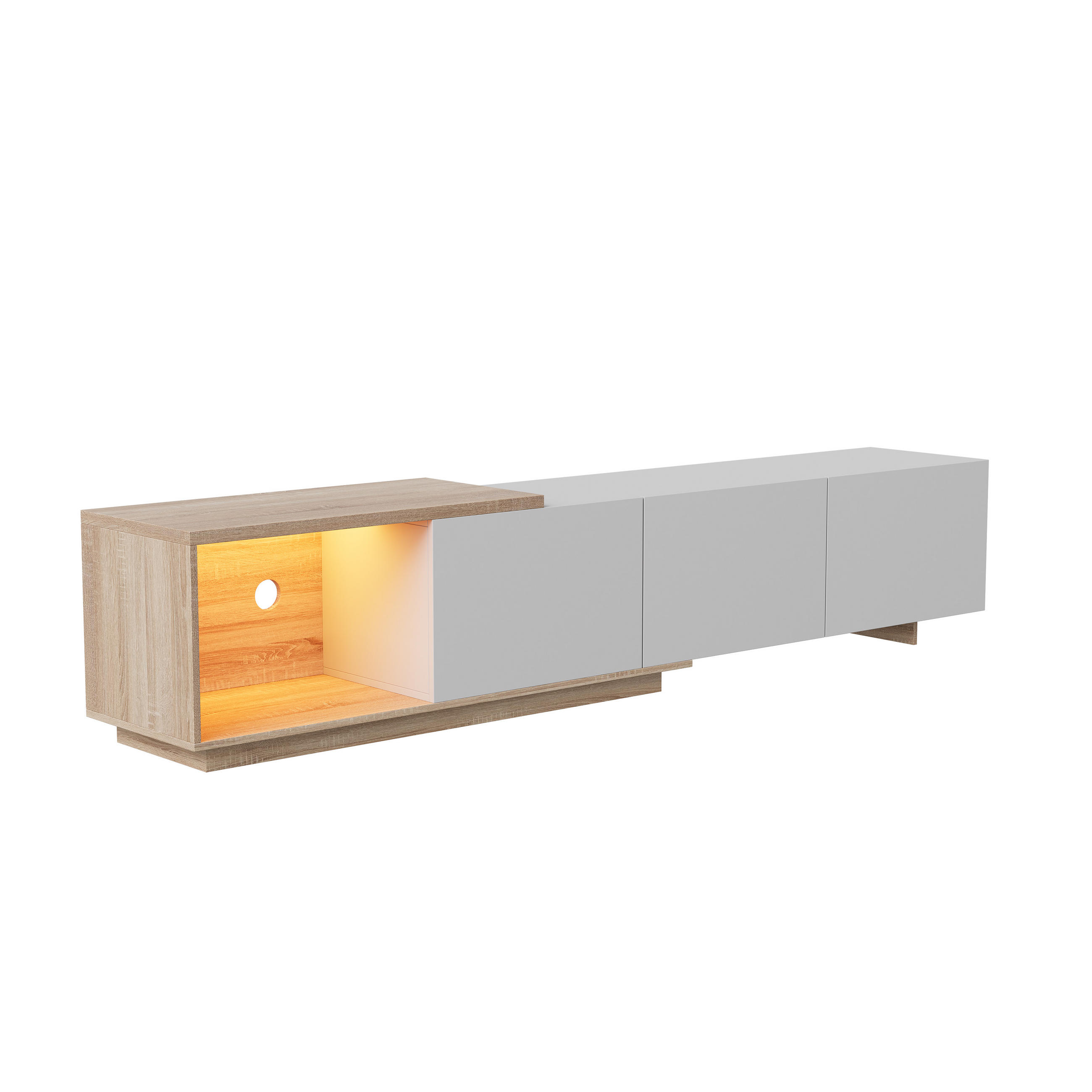 TV Lowboard LED 240x38x44 cm, integriert, Weiß - Weiß, Holz (240/44/38cm)