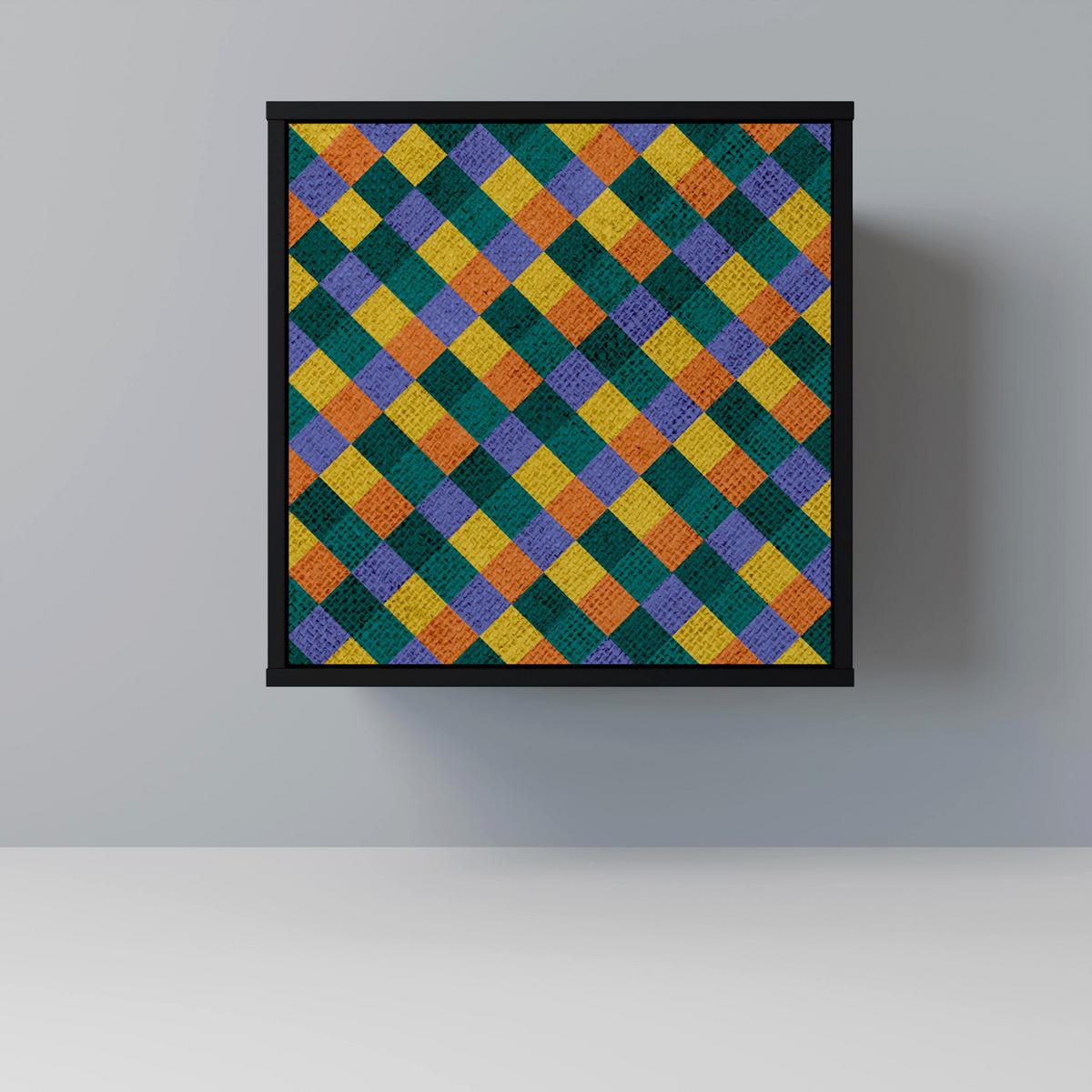 SIDEBOARD PAINTED SQUARES MIX, Schwarz, 57,5x42x75,5 cm, Goldfarbene Metallfüße - Goldfarben/Multicolor, Holzwerkstoff/Metall (57.5/75.5/42cm) - SpaceRebels