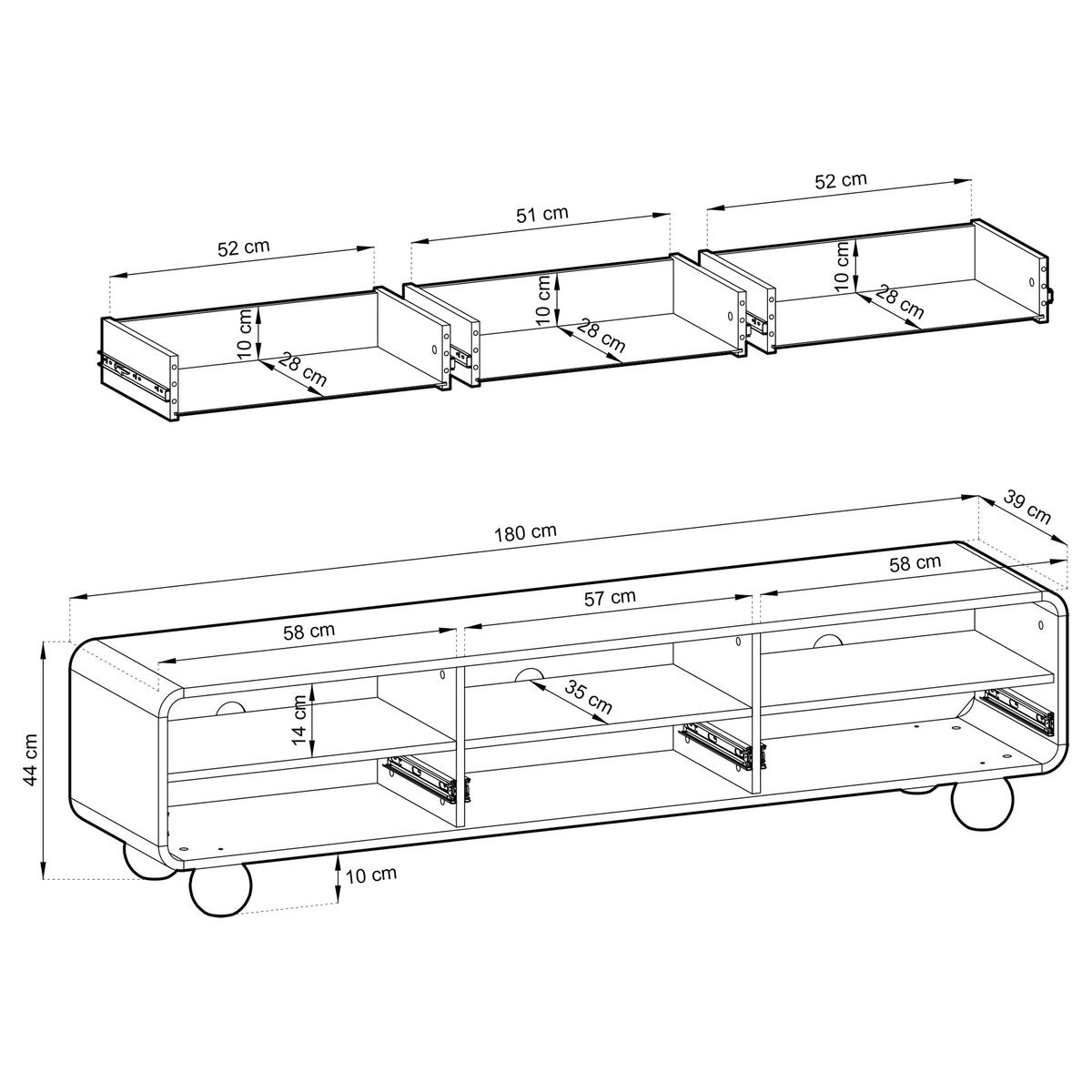 LOWBOARD TONDO 180/44/39 cm, Kaschmir - Kaschmir, Holzwerkstoff (180/44/39cm) - MASSENO