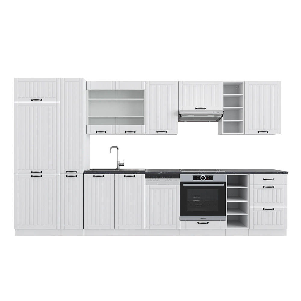 KÜCHENZEILE Fame-Line Weiß Landhaus/Weiß 355 cm, AP Anthrazit - Creme/Weiß, Holzwerkstoff (355/81.6/60cm) - Vicco