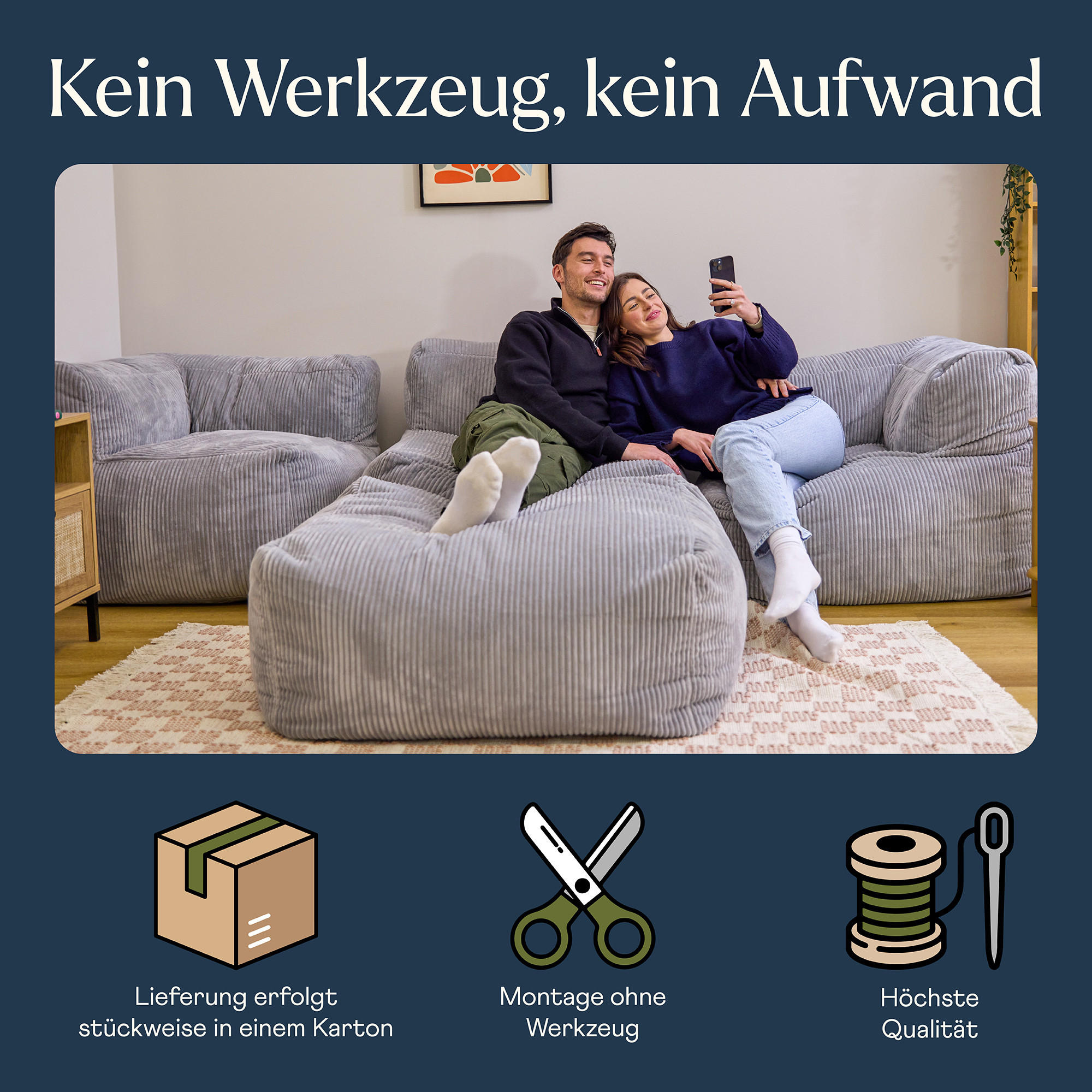 SITZSACK-SOFA 4-tlg. ZEN: 2 Ecksessel, Sessel, Fußstütze - Grau, Textil (500/68/100cm) - icon
