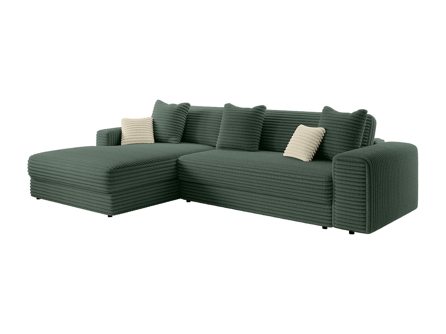 ECKSOFA – Ecke links – grob gerippter Cord – Tannengrün – CALAZO - Grün, Textil (307/187cm) - Vente-Unique