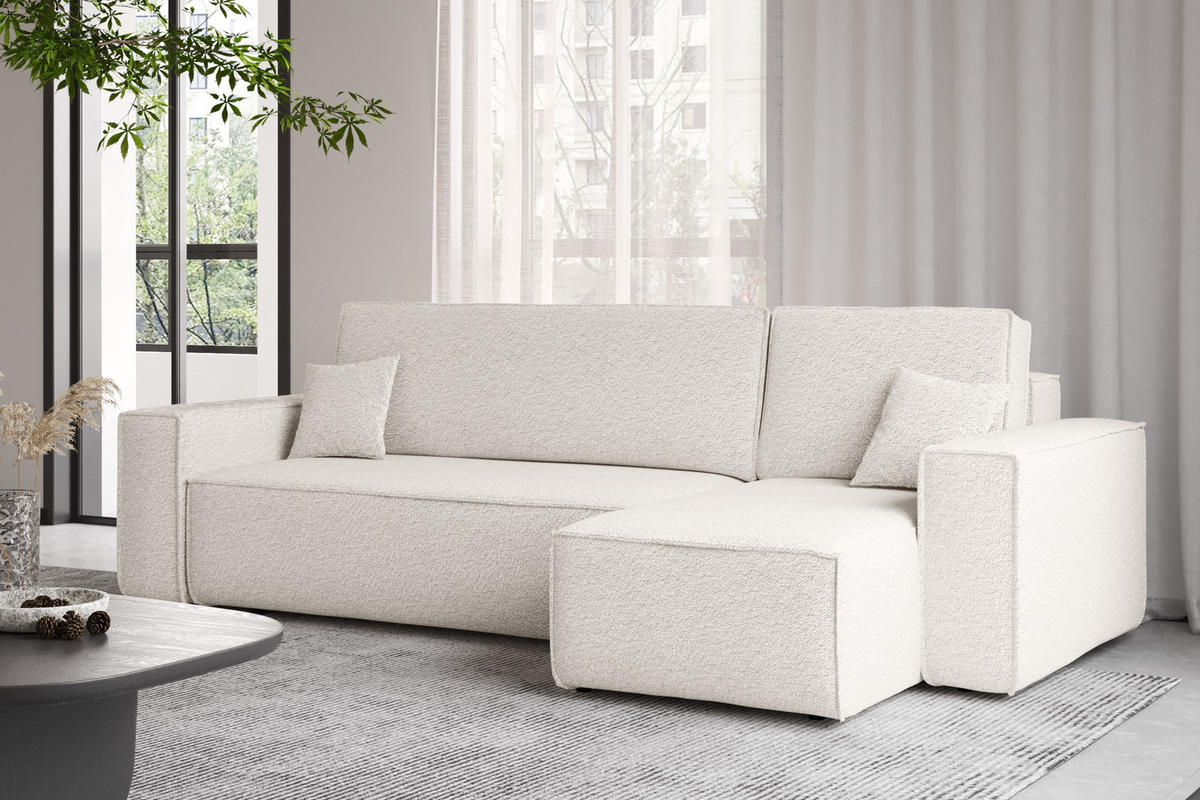 ECKSOFA Mit Schlaffunktion Und Bettkasten L-Form BEST Stoff Abriamo Ecru Rechts - Ecru, Holz/Textil (244/142cm) - Kaiser Möbel