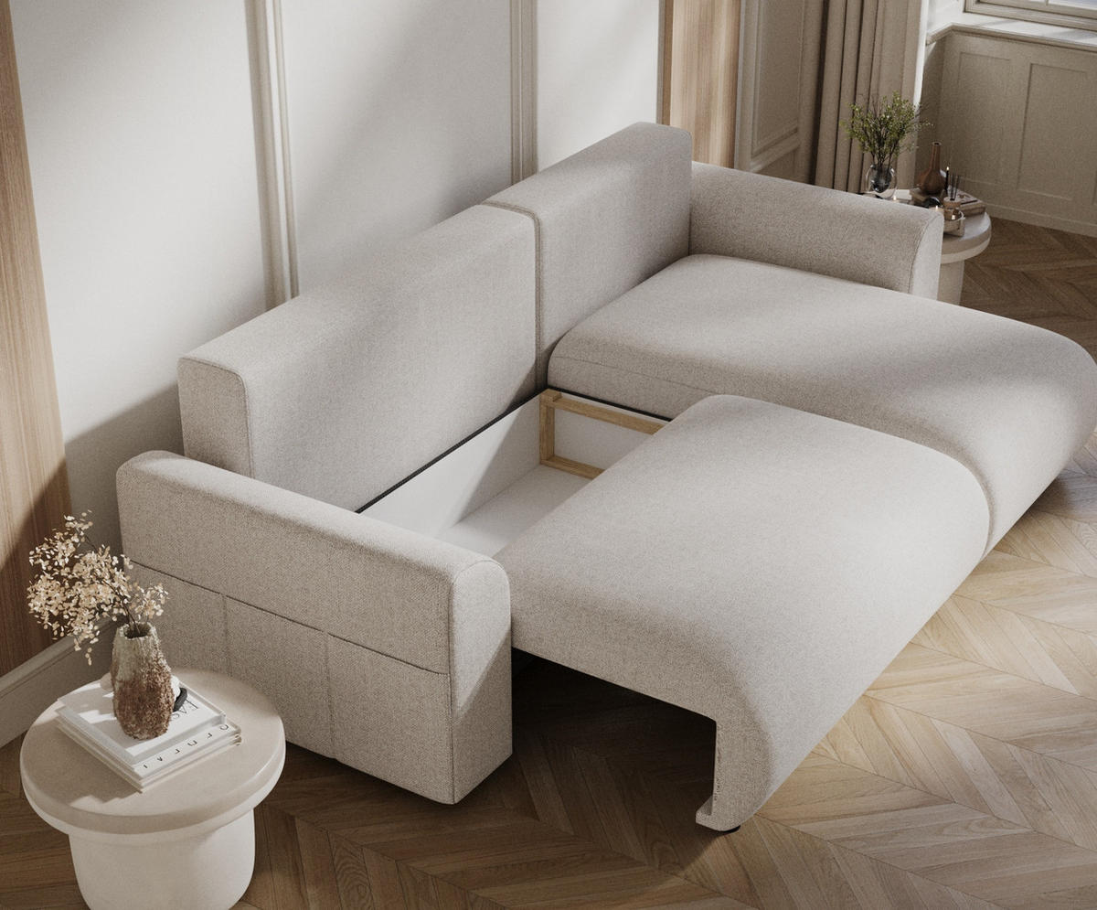 ECKSOFA MIT SCHLAFFUNKTION Bodega Beige Webstoff - Beige/Schwarz, Holz/Holzwerkstoff (235/138cm) - Maison de Reve