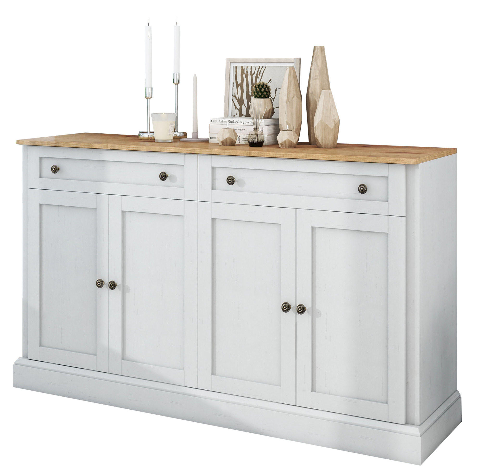SIDEBOARD 150/40/86 cm in Weiß und Naturfarbe mit 4 Türen und 2 Schubladen - Naturfarben, Holzwerkstoff (150/86/40cm) - Flora Grace