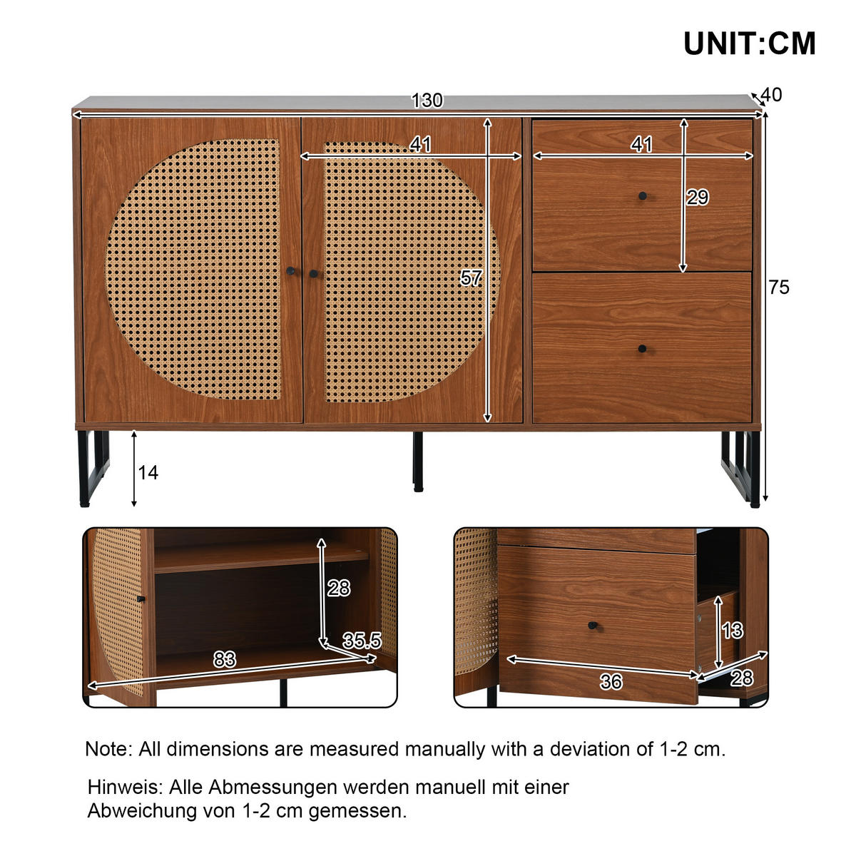 SIDEBOARD Braun 130/40/75CM - Braun, Holzwerkstoff (40/75/130cm) - Urban Meuble