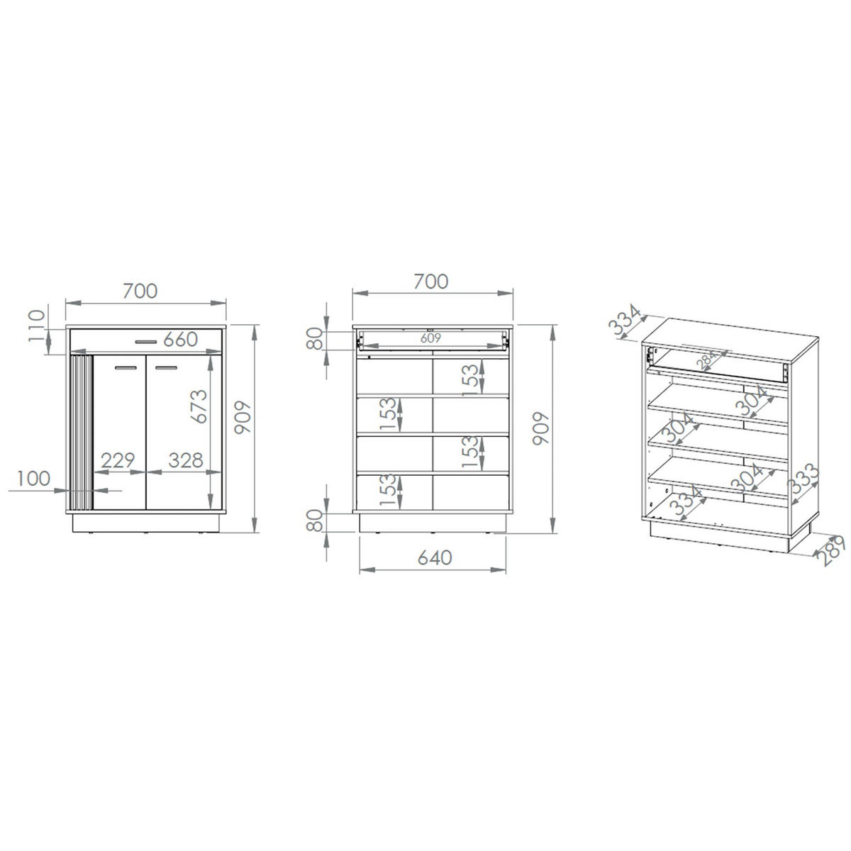 SIDEBOARD Vasco Eiche 70 cm - Eichefarben, Holzwerkstoff (70/90.9/33.4cm) - Homebook