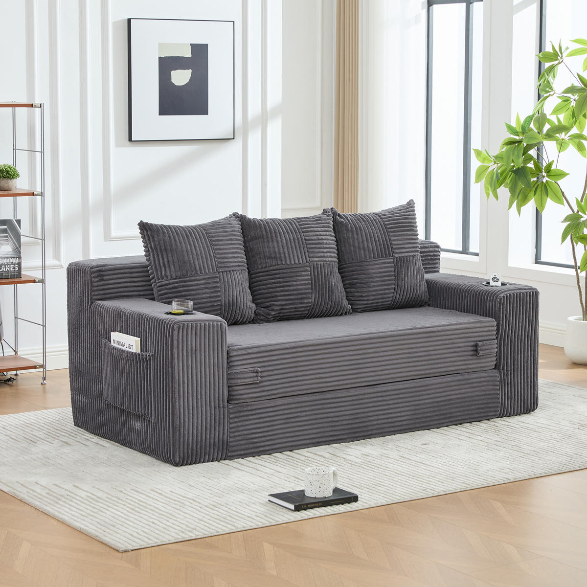 SCHLAFSOFA Modular mit Getränkehaltern und Seitentaschen, DE-42913, Grau - Grau, Textil (172/64/87cm) - ComfortXL
