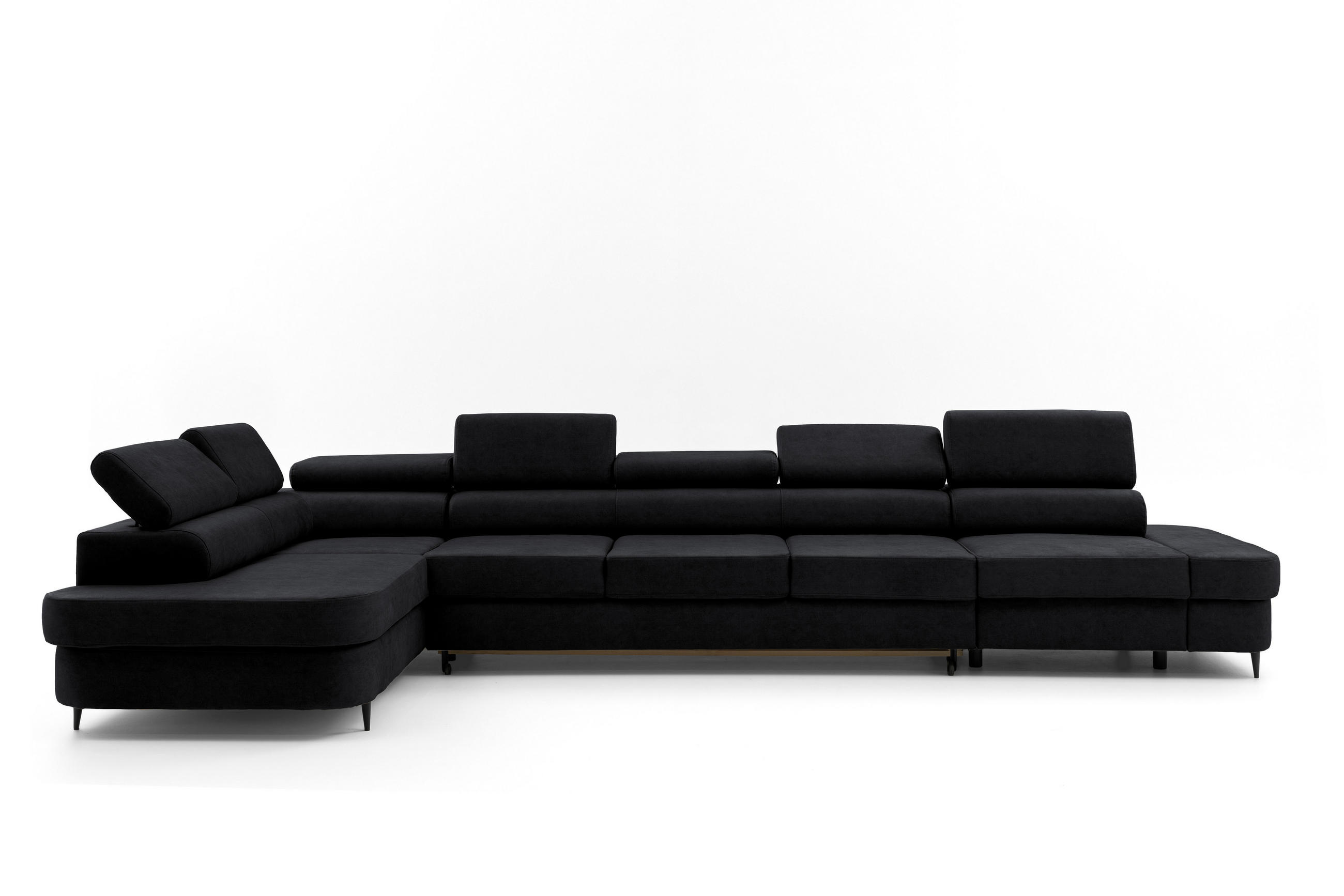 ECKSOFA PRIAM XXL L-Form Links mit Schlaffunktion 125x265 Velours Schwarz - Schwarz, Holz/Textil (203/420cm) - Muffo