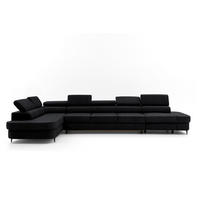 ECKSOFA PRIAM XXL L-Form Links mit Schlaffunktion 125x265 Velours Schwarz - Schwarz, Holz/Textil (203/420cm) - Muffo