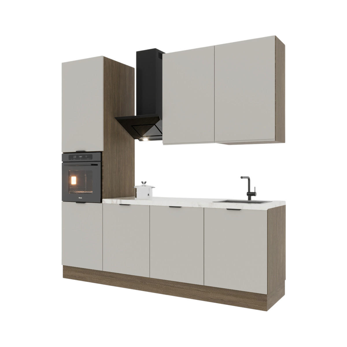 KÜCHENZEILE 240 cm Livaro – KU-S26 – Beige / Dunkle Eiche - Beige/Dunkelbraun, Holzwerkstoff (240/247/60cm) - hi-markt