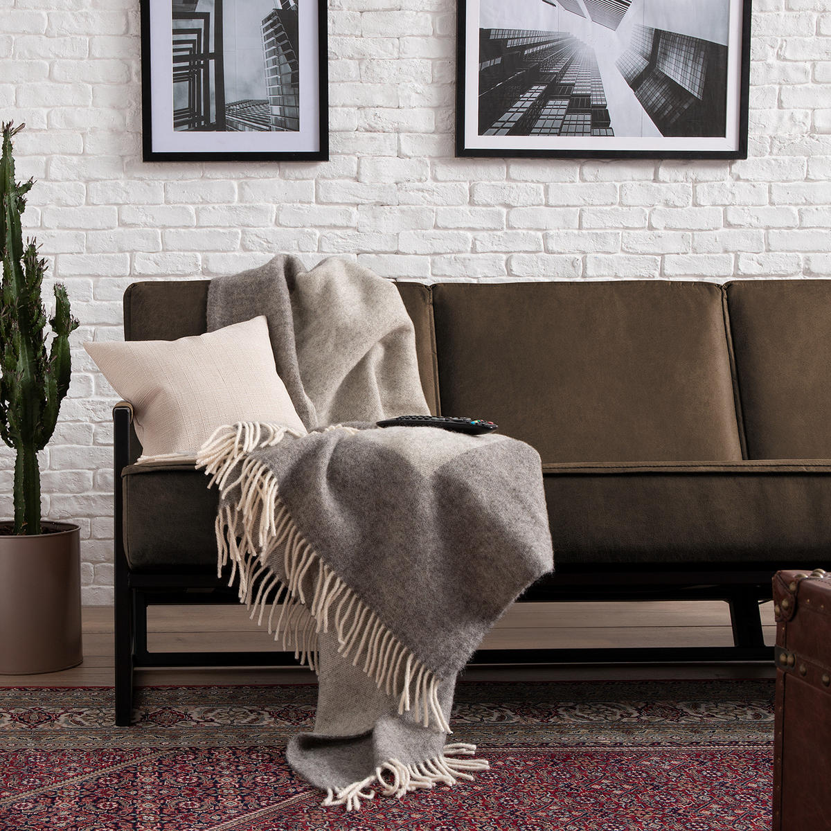 3-SITZER SOFA - Antiklederlook - Graubraun, Textil (185/74/82cm) - home24