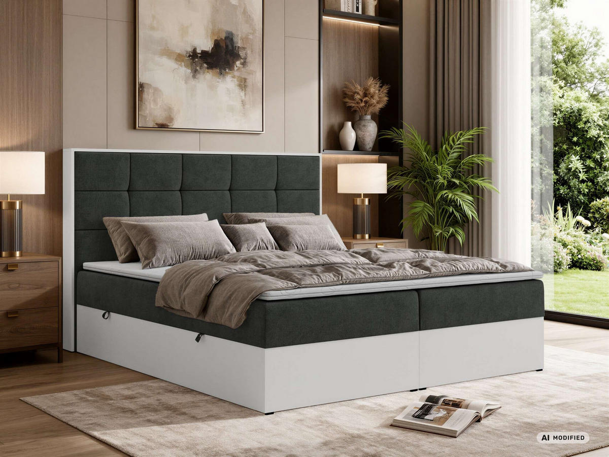 BOXBETT ALVIT 160/200 - Dunkelgrau Stukture - Topper T25 - H4 - Dunkelgrau/Schwarz, Kunststoff/Textil (160/200cm) - MKS