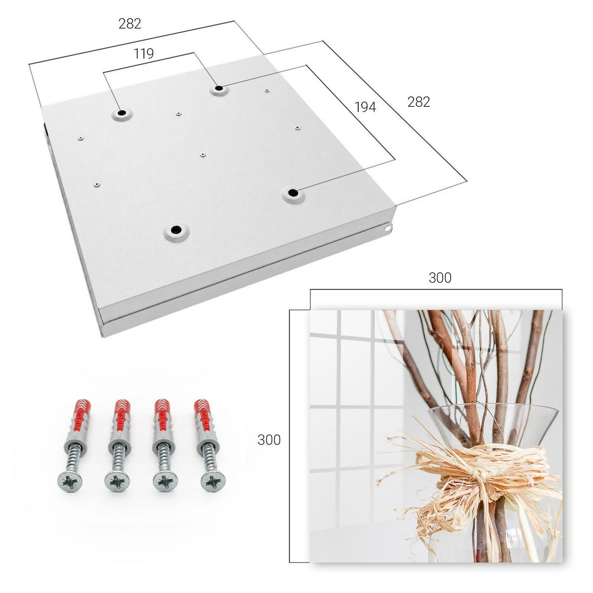 SCHLÜSSELBOX Weiß 30x30 cm – Türöffnung nach rechts - Zweige in einer Vase - Beige, Metall (30/30/5cm) - TULUP