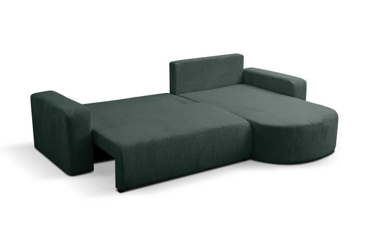ECKSOFA TOKIO mit Schlaffunktion und Bettkasten, Farbe: Grün, Cordstoff, Ottomane Universal - Grün, Textil (275/170cm)