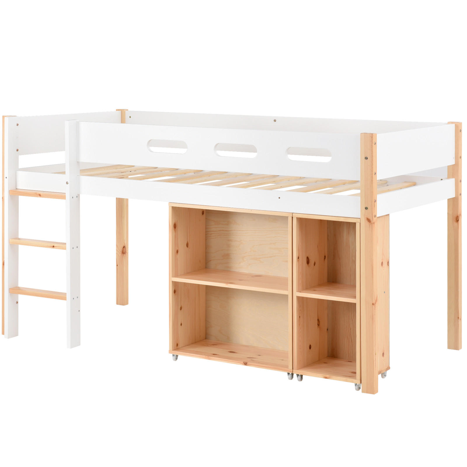 HOCHBETT 90x200 cm Treppe Schrank weiß - Weiß, Holz (90/200cm) - LEBENLANG