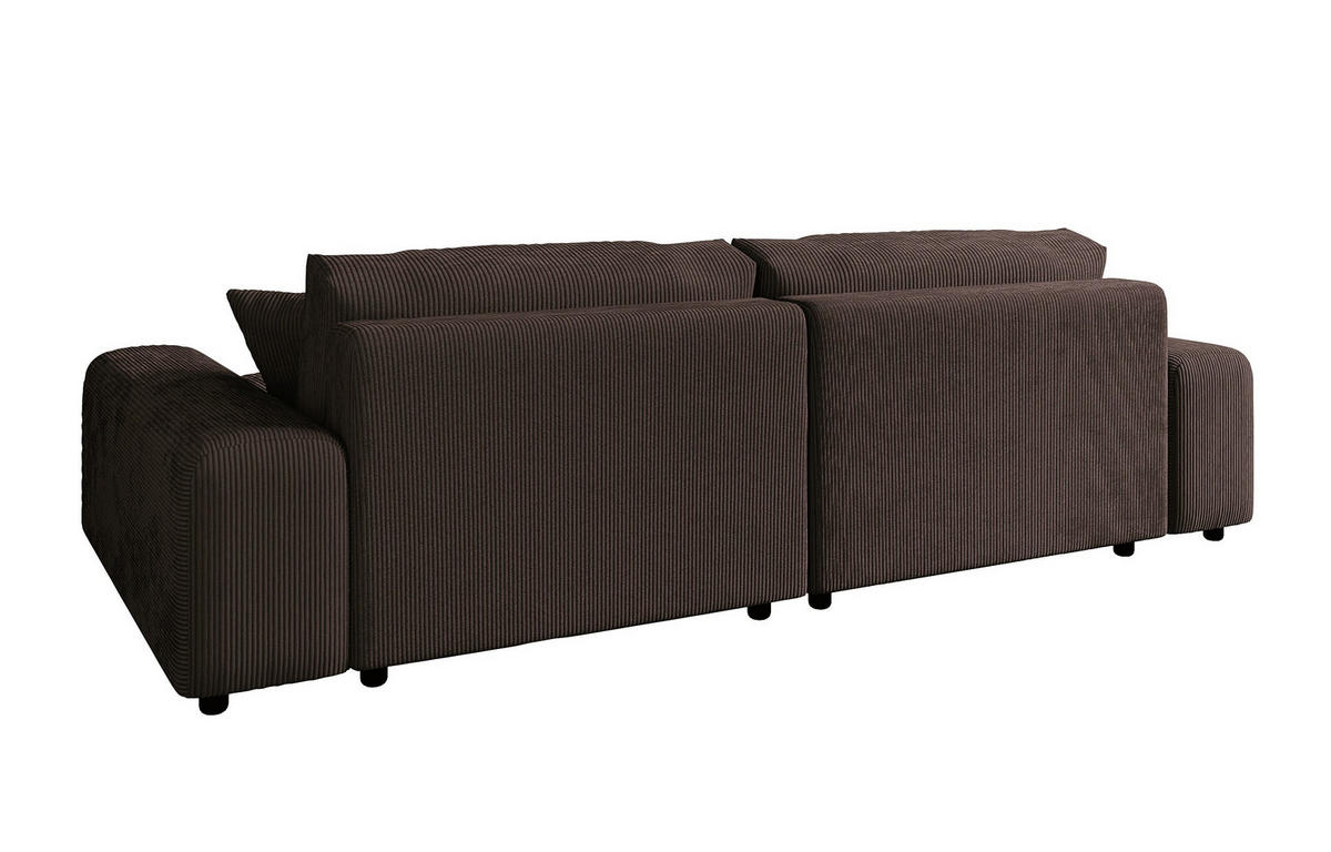 ECKSOFA mit Schlaffunktion und Bettkasten 255/165/84 cm, Wellenfedern, Ottomane beidseitig montierbar, Cord in Dunkel-Braun / 21003 - Dunkelbraun/Schwarz, Kunststoff/Textil (255/165cm) - luma-home
