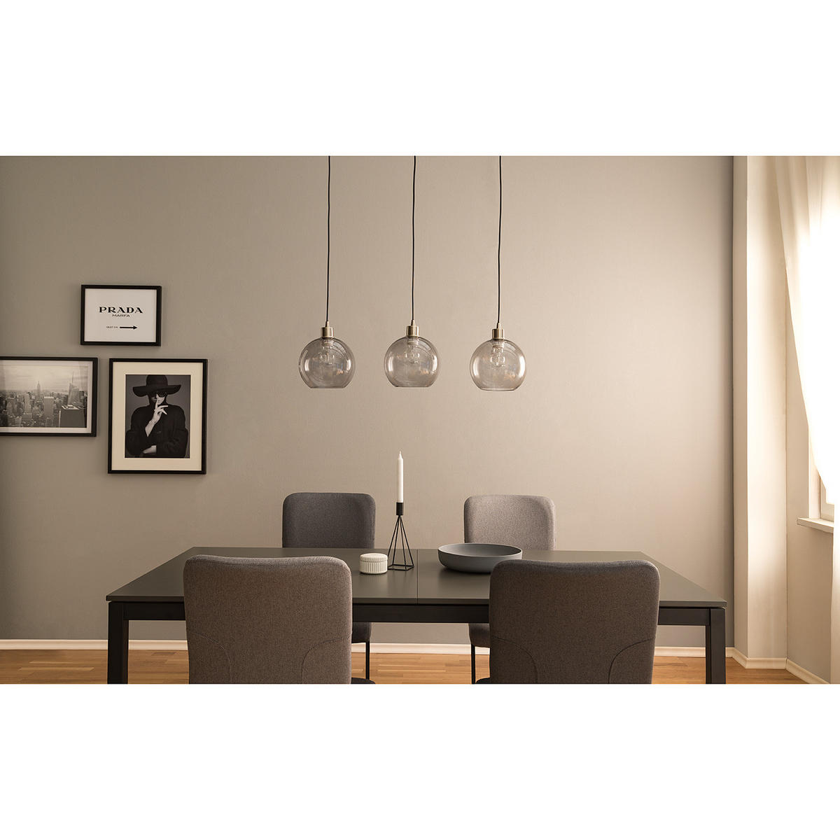 PENDELLEUCHTE - Eisen / Glas, 3-flammig - Silberfarben, Glas (20/81/150cm) - home24