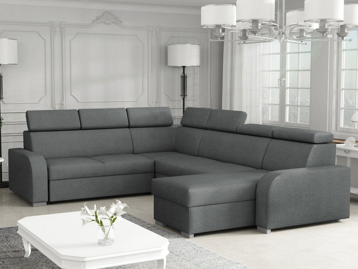 WOHNLANDSCHAFT Oslo 2rR2pLC - Dunkelgrau/Silberfarben, Holz/Kunststoff (315/85/250cm) - MIRJAN24