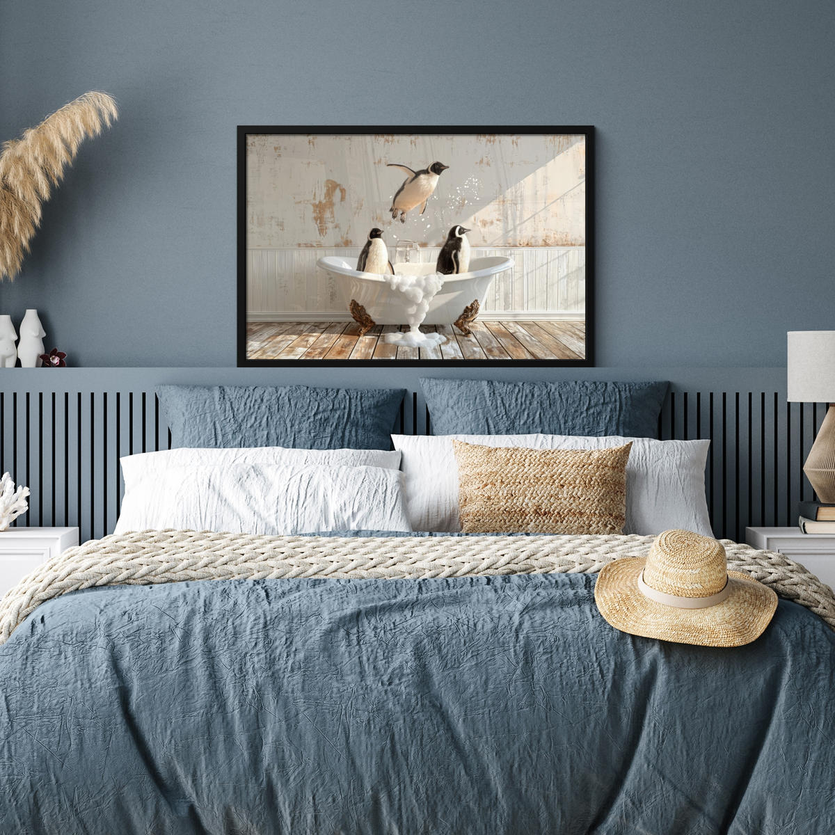 ZARÁMOVANÝ PLAGÁT Vintage - Tučniak - Vaňa - Pena 90x60 cm - čierna, papier (90/60cm) - MuchoWow