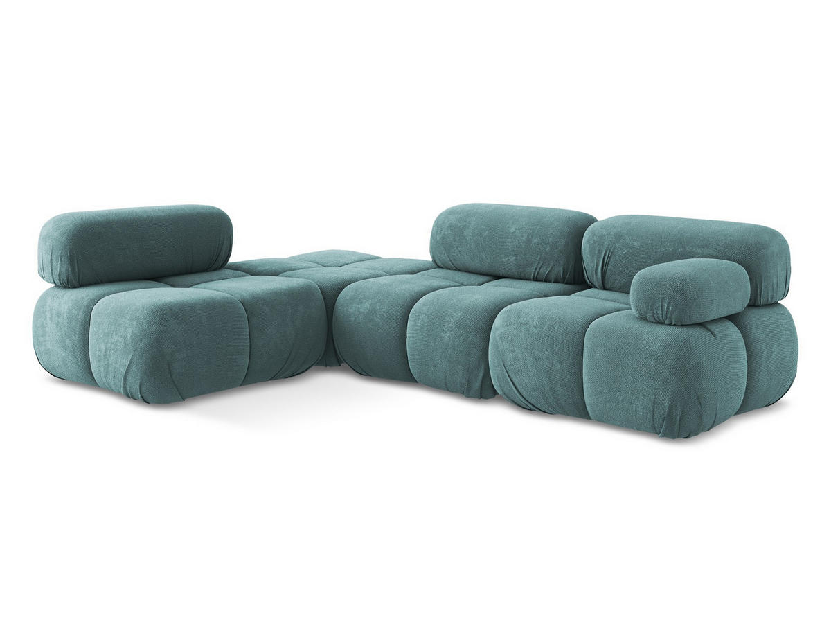 ECKSOFA Links Chenille Stoff Blau - Blau/Beige, Kunststoff/Textil (190/285cm) - Makamii
