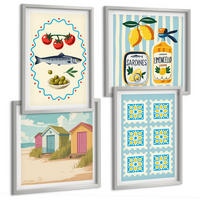 BILDER SET 4er Set - 50x50 cm & 40x60 cm Silberner Rahmen - Illustrationen der mediterranen Küche - Silberfarben, Kunststoff (50/50cm) - TULUP