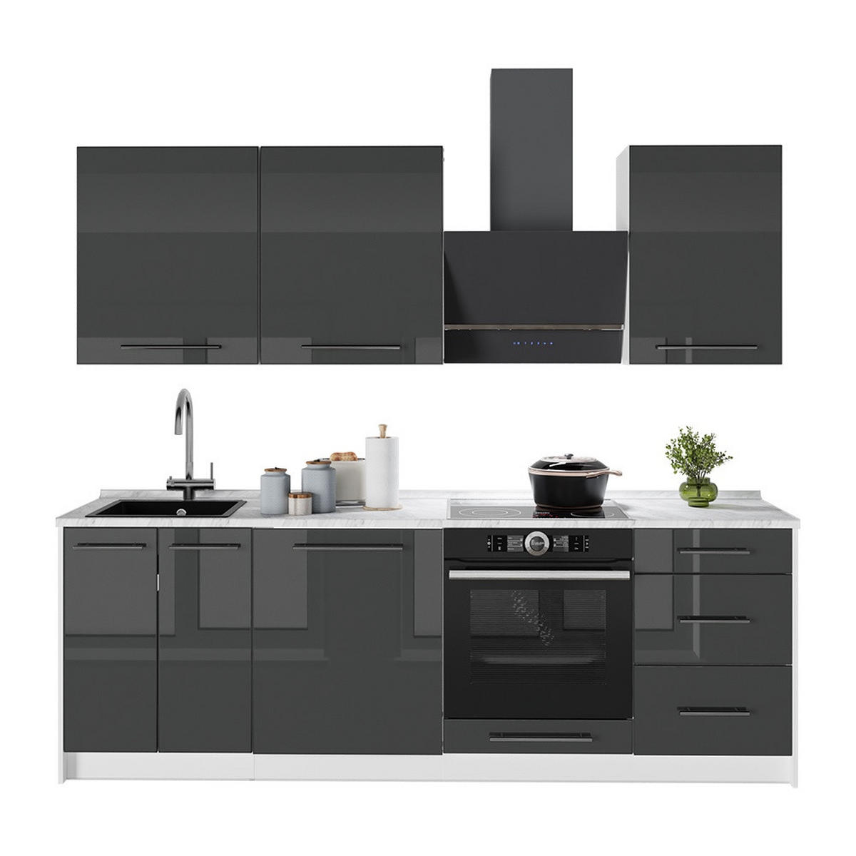 KÖK Fame-Line, Antracit högblank/Vit, 230 cm, AP Antracit - Vit/Svart högglans, Träbaserade material (230/206.8/60cm) - Vicco