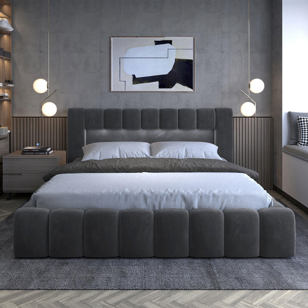 BOXSPRING POSTEL 180/200 Auria Tmavě šedá - šedá, dřevo (180/200cm) - Petits-meubles