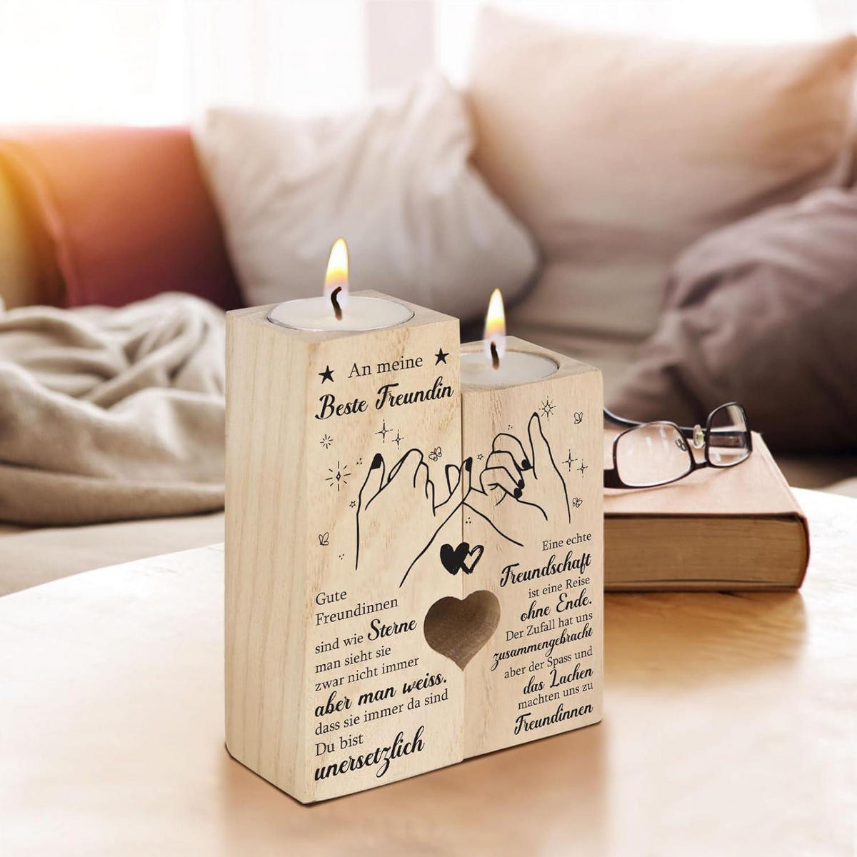 KERZENSTÄNDER Holz Freundschaftsgeschenk - Braun, Holz (4.5/12/9cm)
