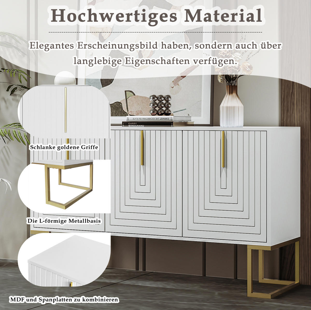 SIDEBOARD weiß aus MDF mit 3 Türen und verstellbaren Regalen - Weiß, Holzwerkstoff (40/80.5/138cm) - OKWISH