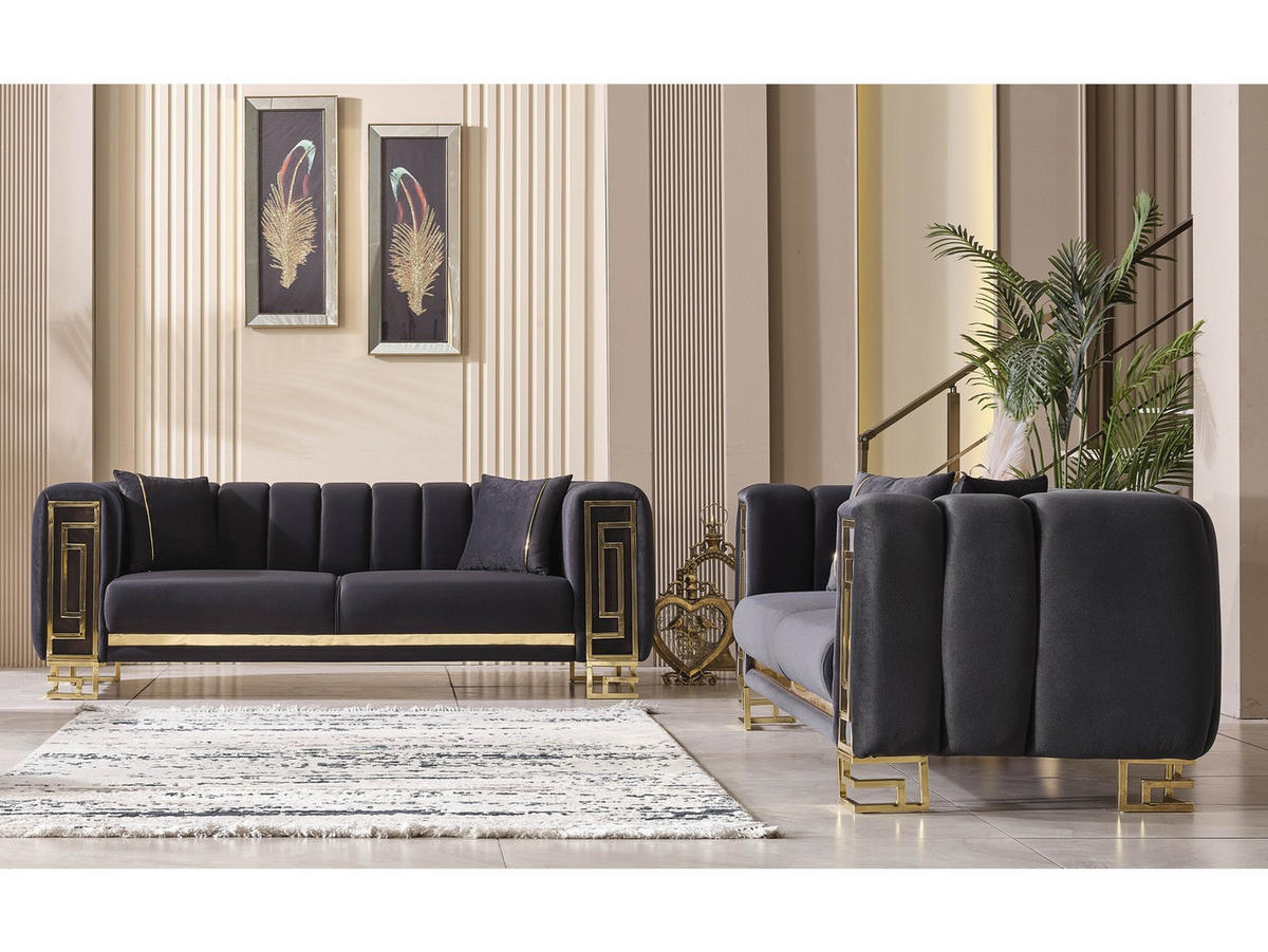SOFA Magnifica 3-Sitzer Samtstoff Anthrazit - Anthrazit, Textil/Metall (235/80/100cm)