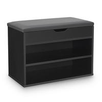 SCHUHREGAL schwarz mit Klappdeckel und gepolstertem Sitz 60 x 30 x 44 cm - Schwarz, Holz (30/44/60cm) - Juskys