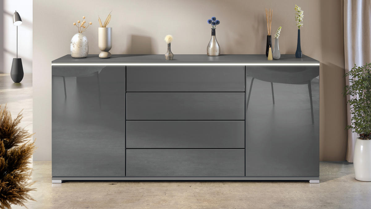 SIDEBOARD Faro Grau Hochglanz - Grau, Holzwerkstoff (166.5/75.5/35cm) - Vladon