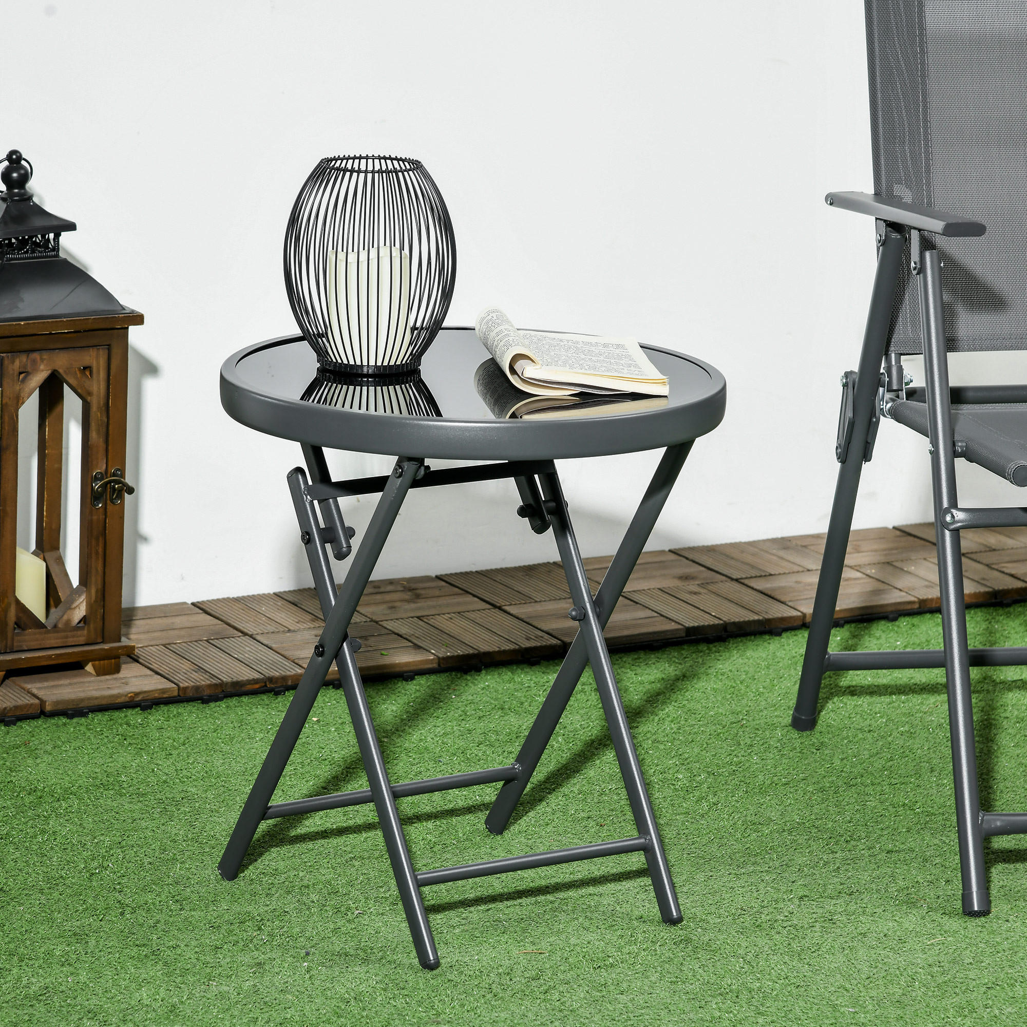 BEISTELLTISCH klappbar - Schwarz, Metall (45/45/50cm) - Outsunny