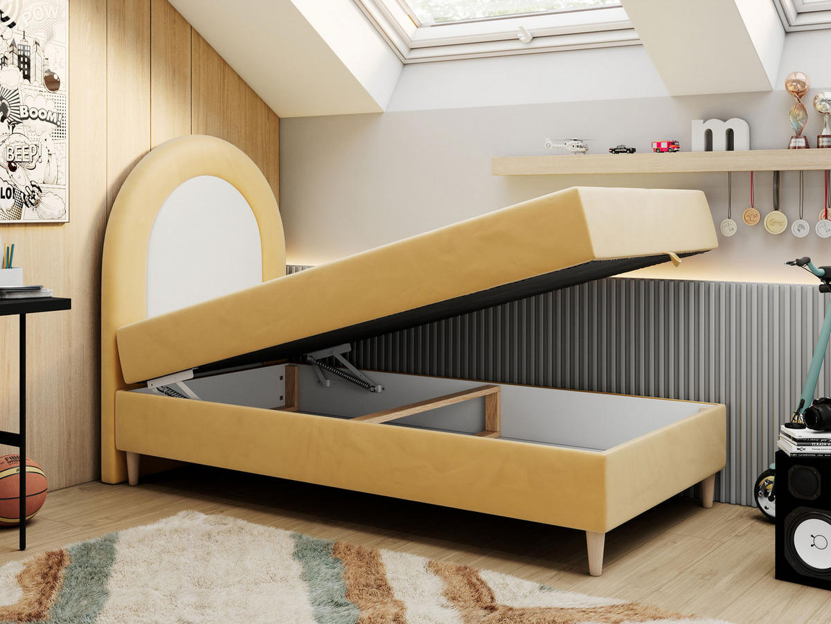 BOXBETT NEST 90/180 Gelb Velvet - H3 - Gelb, Holz/Textil (90/180cm) - MKS