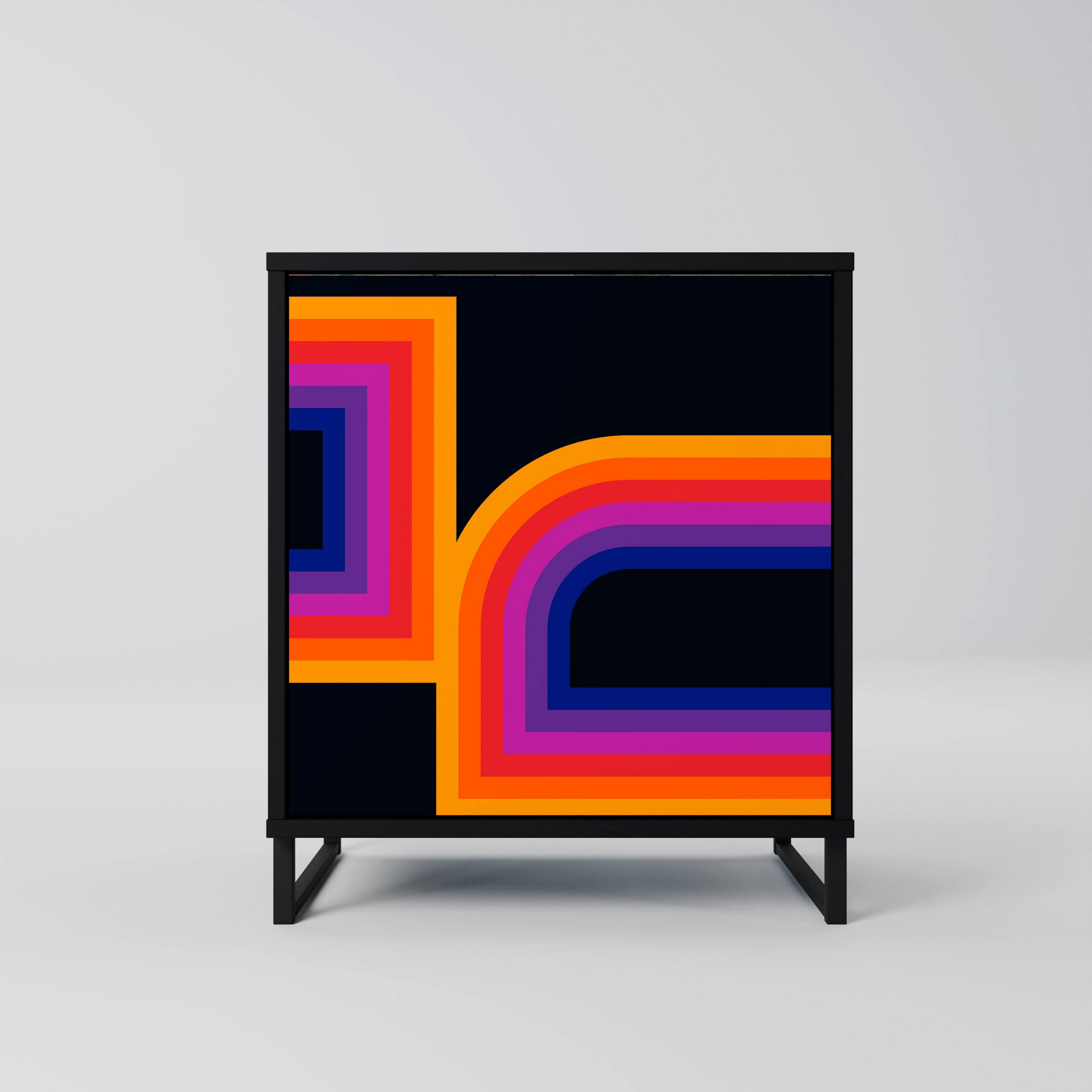 SIDEBOARD BLINDED BY THE LIGHTS, Schwarz, 57,5x42x67,5 cm, Schwarze Metall-Rahmenfüße - Multicolor/Schwarz, Holzwerkstoff/Metall (57.5/67.5/42cm) - SpaceRebels
