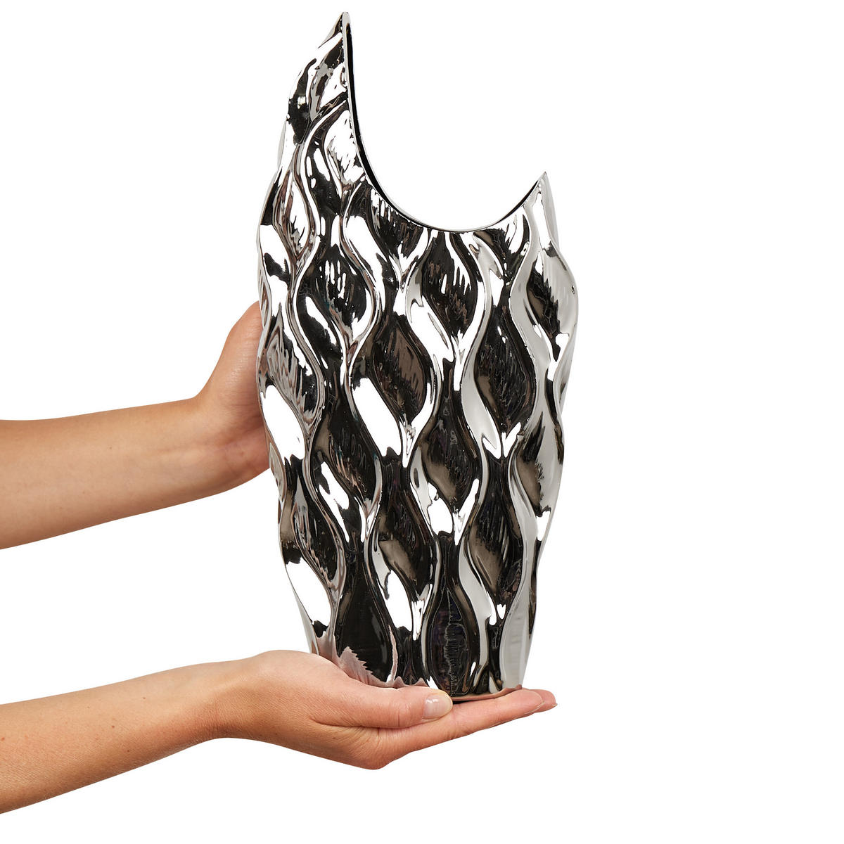 DEKOVASE Steinzeug silber Haluza - Silberfarben, Stein (35cm) - Beliani