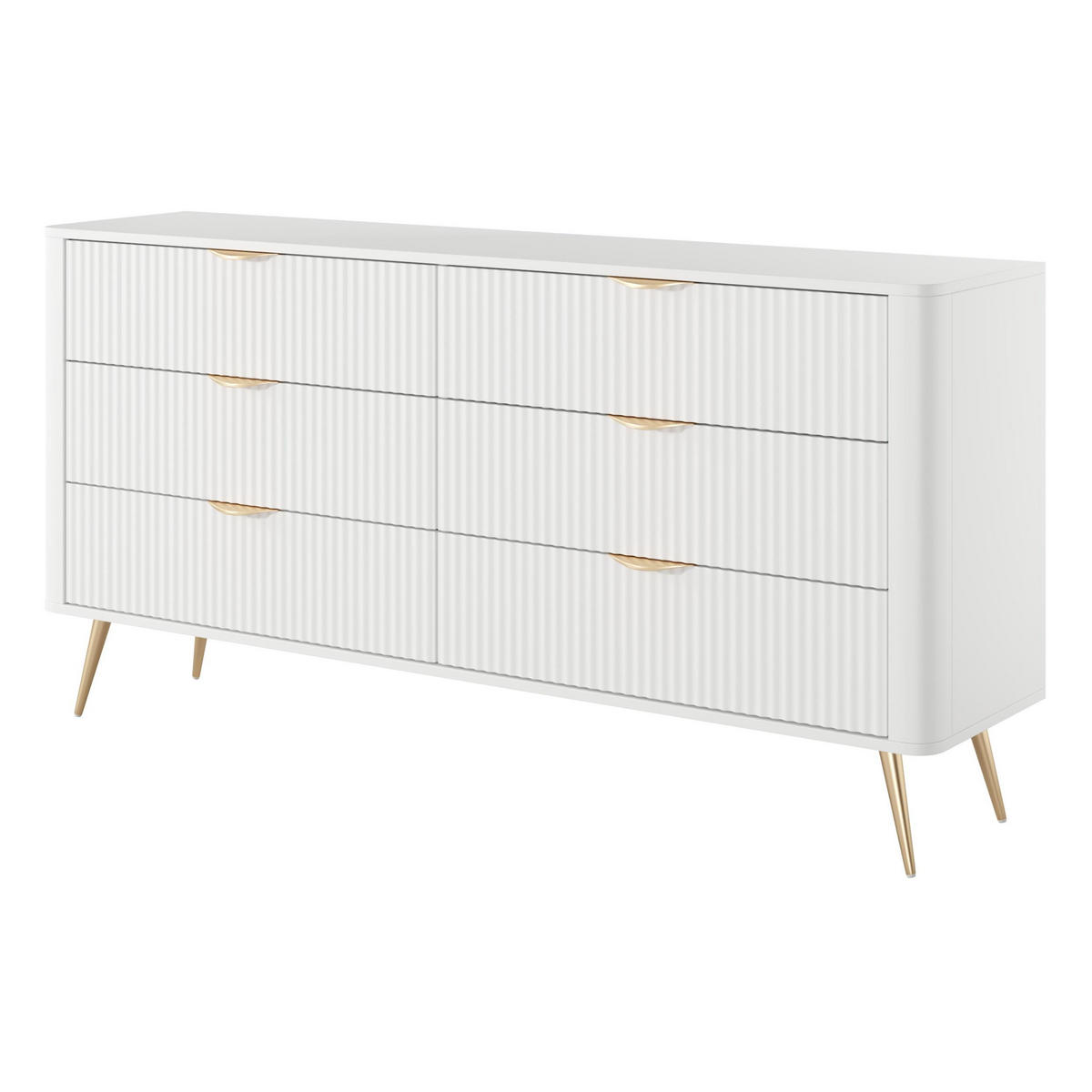 SIDEBOARD Vespasia 6S Beige 163,2/81,2/38 cm – Geriffelte Fronten - Goldfarben/Weiß, Holzwerkstoff/Metall (163/81.2/38cm) - AX Living