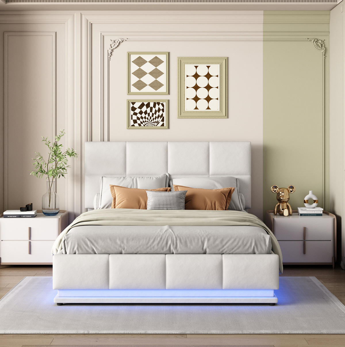 POLSTERBETT mit LED-Beleuchtung 140/200 cm mit Bettkasten in Weiß - Weiß, Textil (140/200cm) - BEAOK