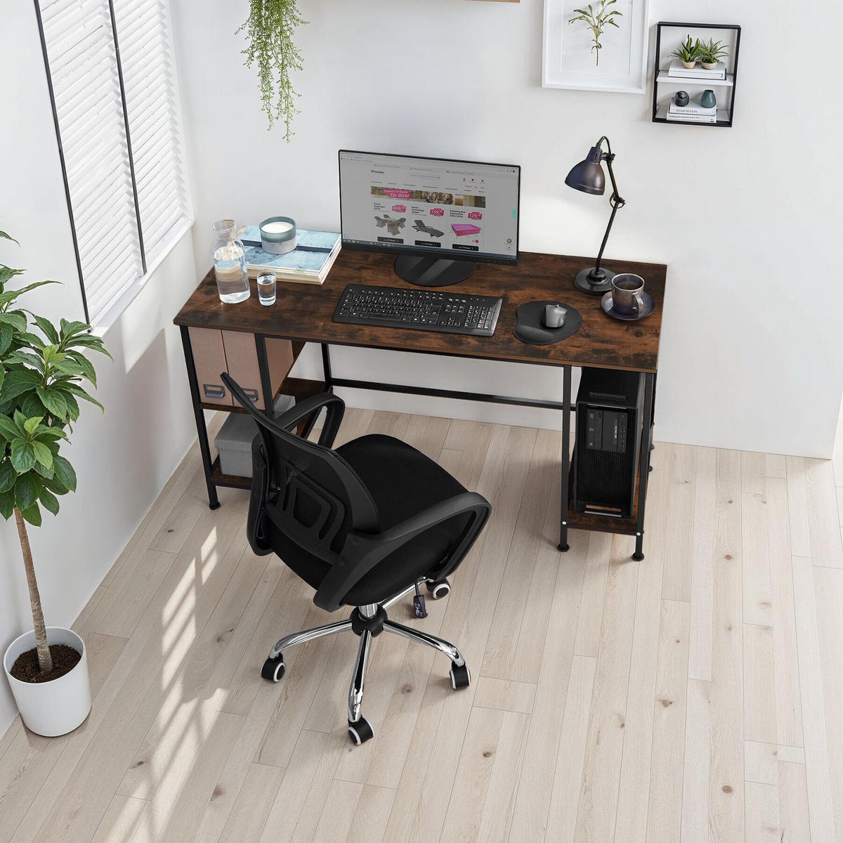 COMPUTER-SCHREIBTISCH Stoke,137 x 55 x 75 cm,Industrial Holz dunkel, rustikal - Rostfarben, Holz (137/55/75cm) - tectake