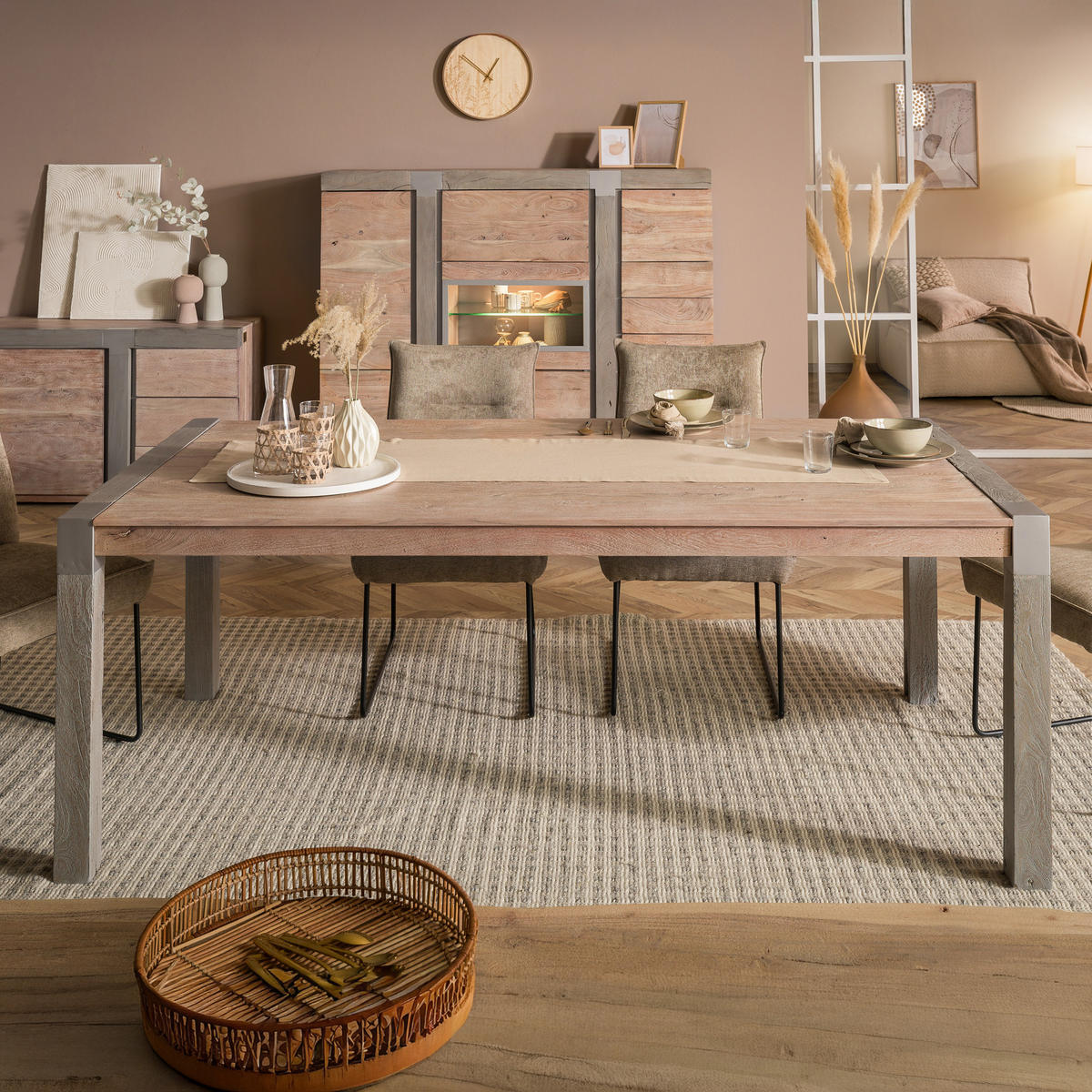 ESSTISCH Akazie 160x90x76 beige lackiert Amsterdam #113 - Beige, Holz (160/90/76cm) - Massivmoebel24